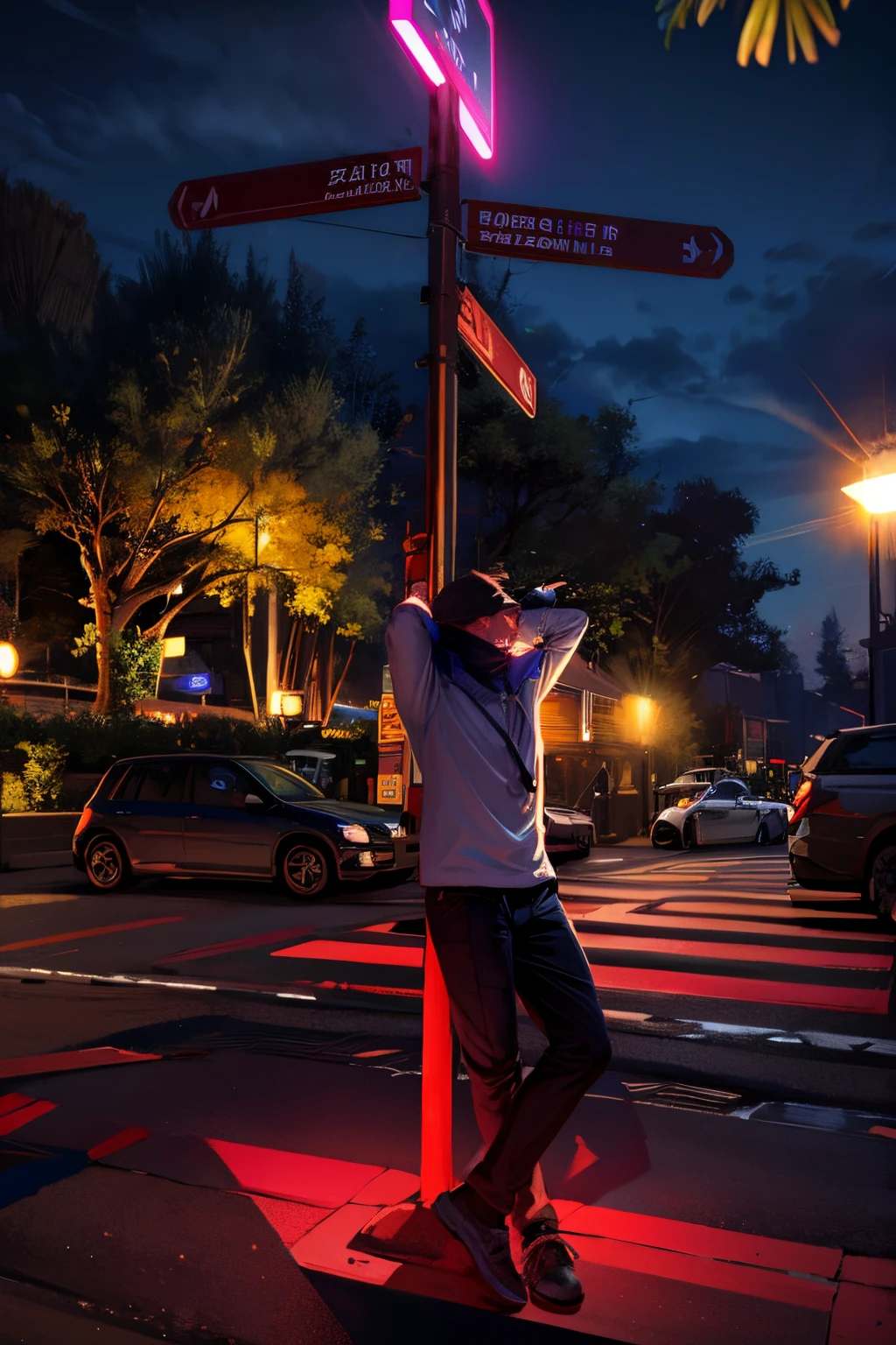 blacklight, 1man, outside, night, city lights,