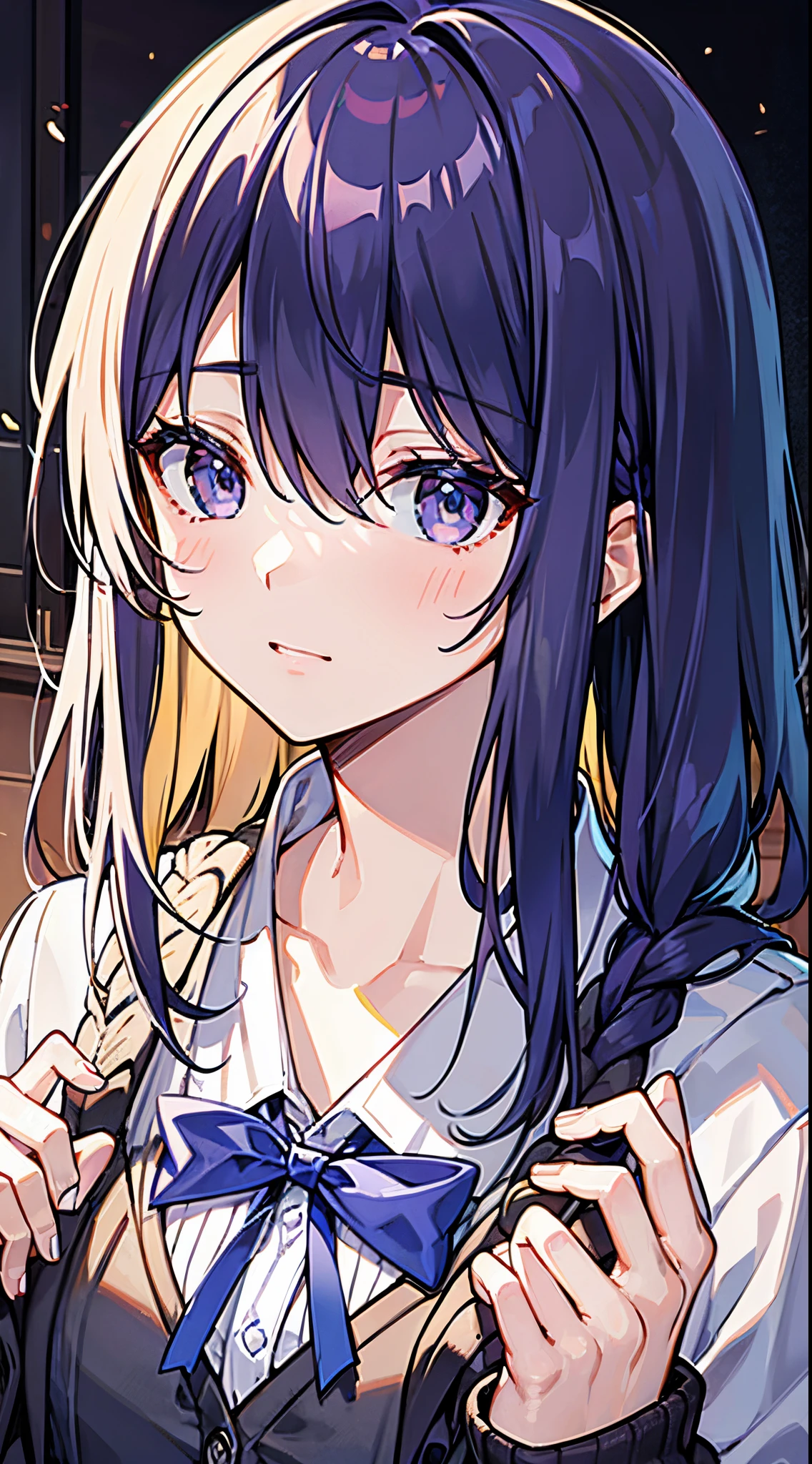 male people, Blue-purple hair、shairband, cardigan