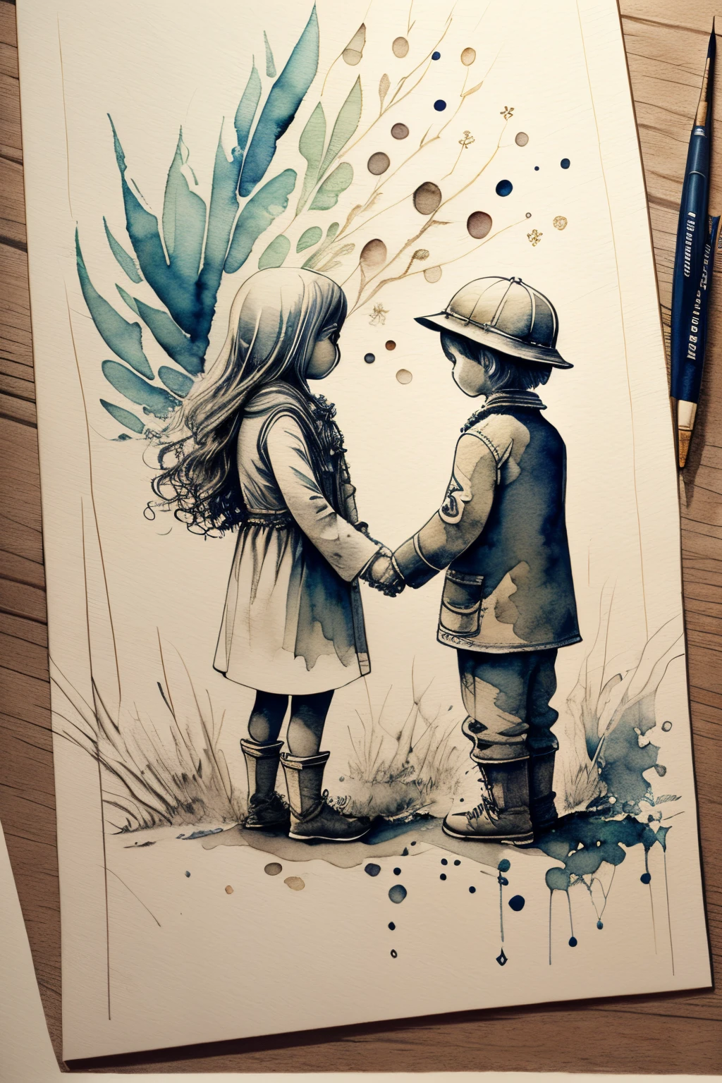 handshake, monochromes, Watercolor art, Beautiful and delicate, Design drawings, art by, The 8k quality, masutepiece, Fantastical