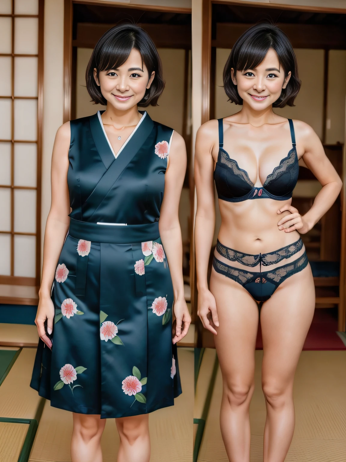 (Beautiful Japan and cute Japan),(40~50 years old), obscenity,Curvaceous, a short bob、Neat and clean dress