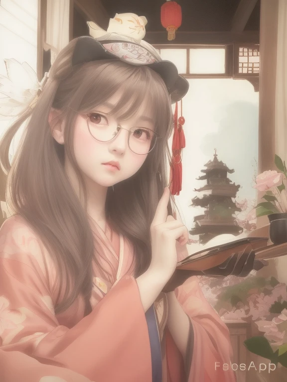 There is a woman in a kimono holding a book, Guweiz style artwork, guweiz, 宮 , A girl in Hanfu, Realistic cute girl painting, up of young anime girl, ChineseGirl, A masterpiece by Guwiz, Cute Anime Girls, kawaii realistic portrait, realistic anime 3D style, realistic young anime girl, animemanga girl