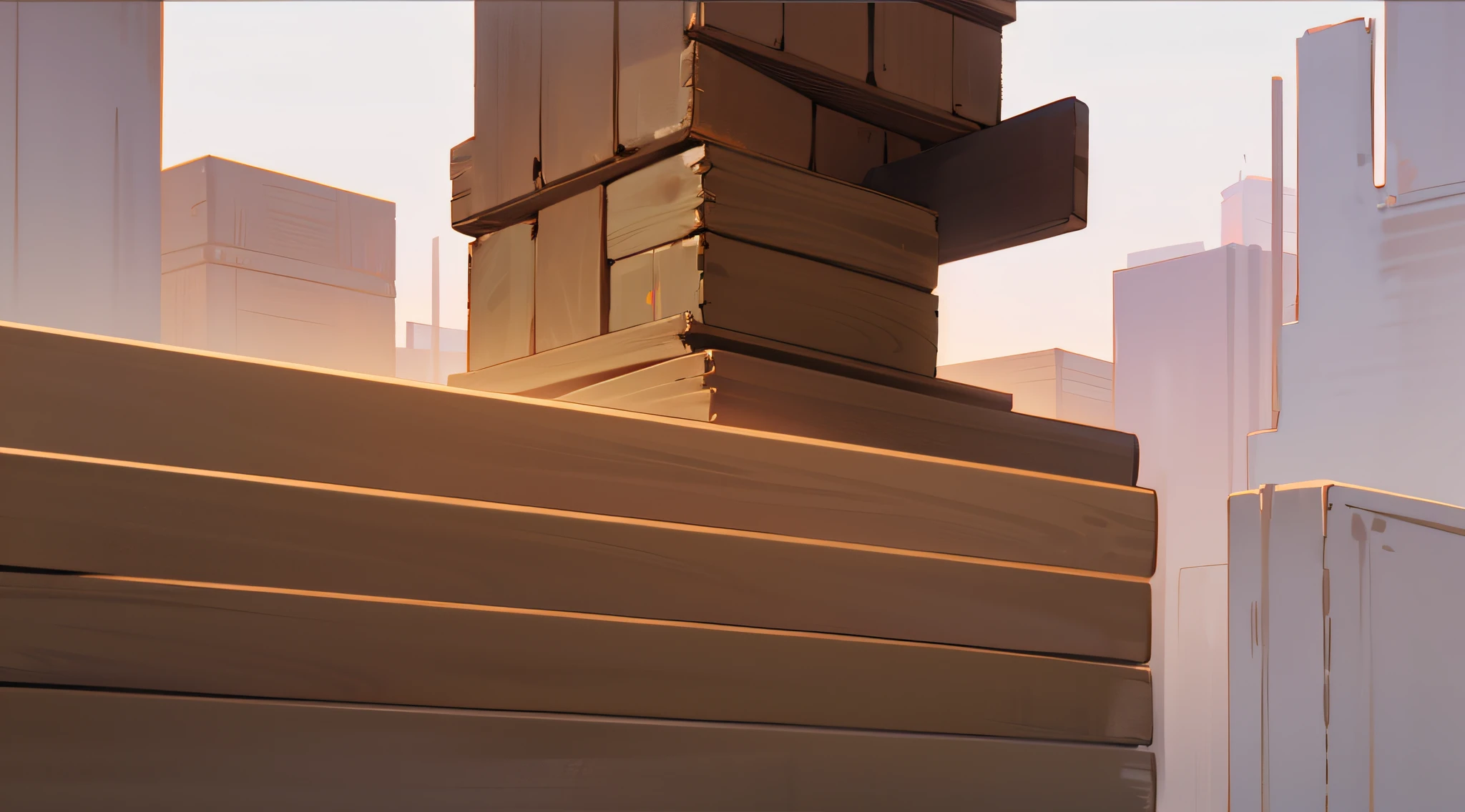 (ghibli style background illustration), pile of wooden blocks,