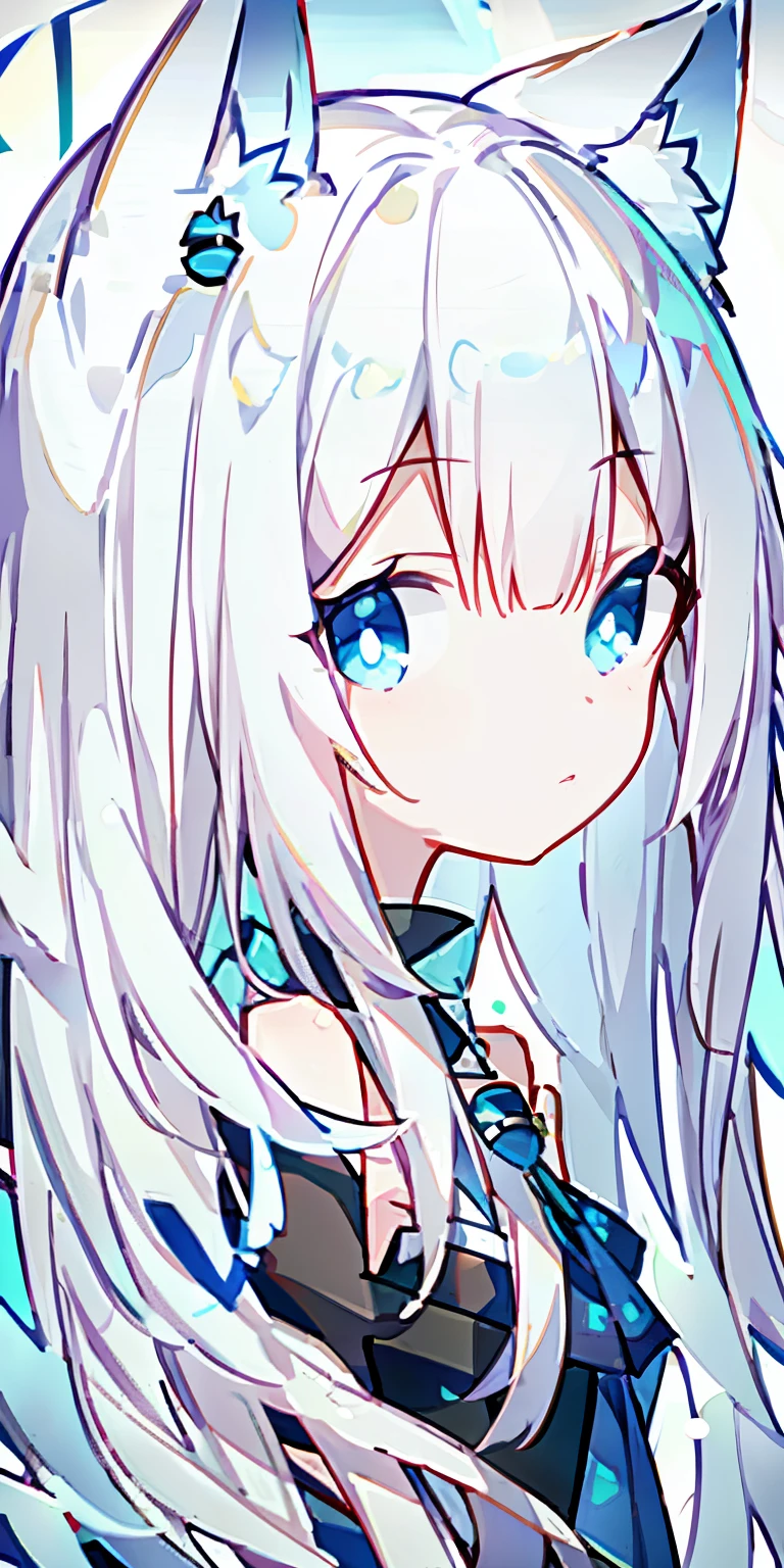 whaite hair,White cat ears,Blue Pupils,