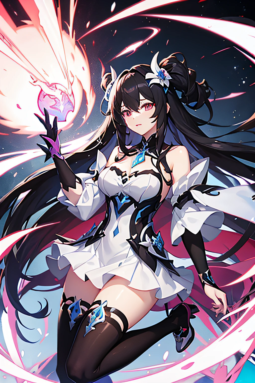 honkai impact, herrscher of thunder, very long hair, full body, black hair