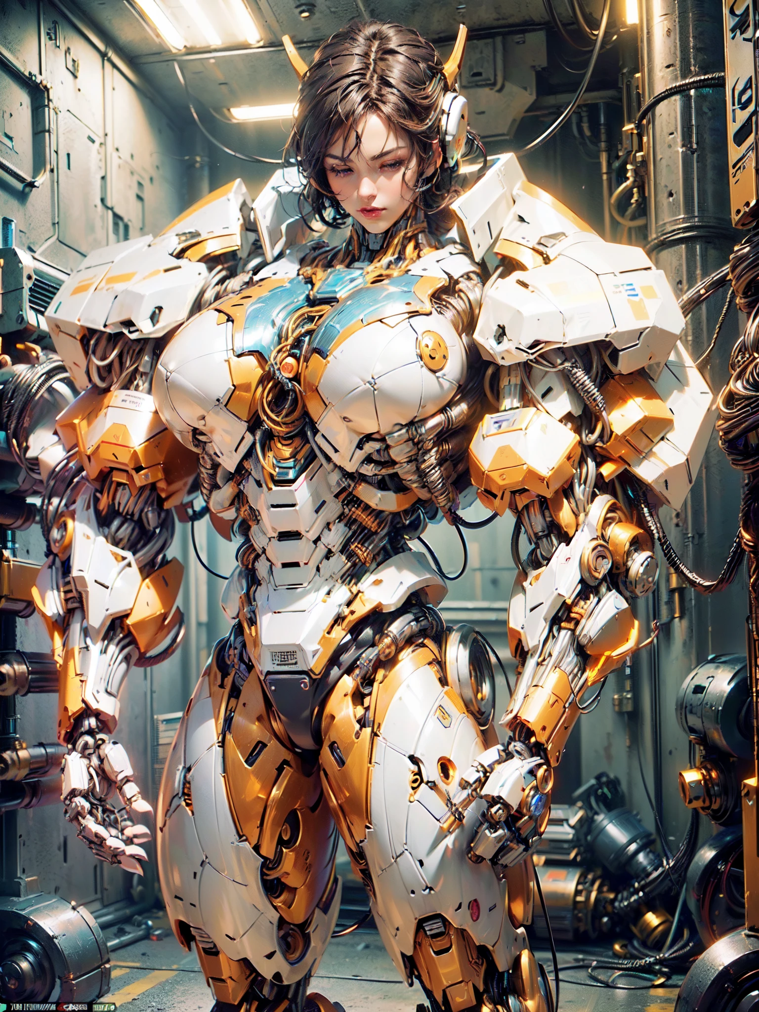 (beautiful female sex droid:1.5), (female mecha cyborg face:1.5), (covered in cables and mechanical muscles:1.5), (robotic mechanical physique:1.5), (1 super muscular cyborg demoness:1.5), (android muscular anatomy:1.5), (perfect fingers:1.25),(8k, RAW photo, photorealistic:1.25), sci fi atmosphere, futuristic technopia, alien landscape,