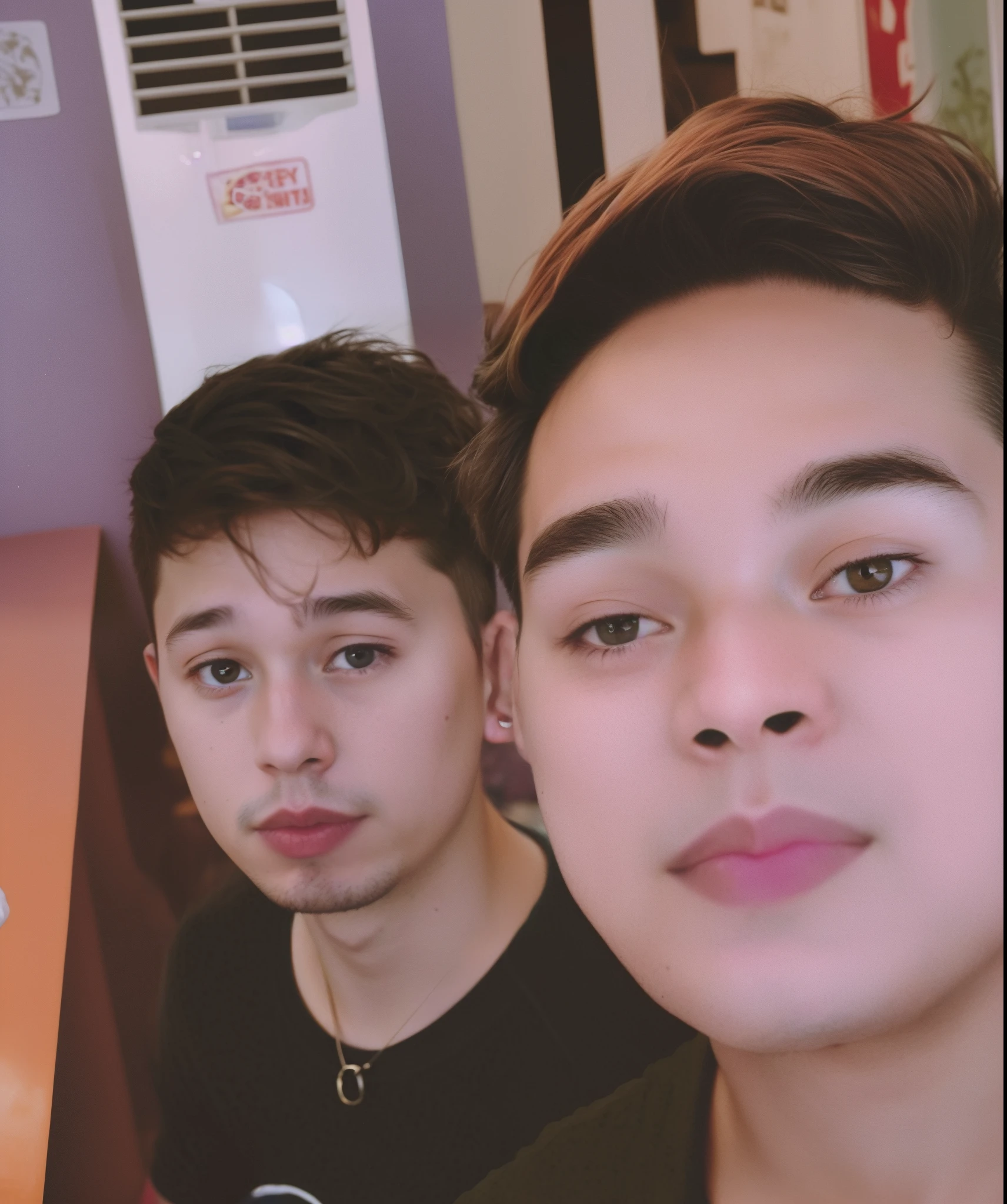 there are two men sitting at a table with a pizza, pablo carpio and jordan grimmer, roomies, bowater charlie and brom gerald, ruan jia and brom, cute boys, josan gonzales!!!, with instagram filters, desaturated!!, non blurry, 📷 mungojerrie and rumpleteazer, two young men, snapchat photo