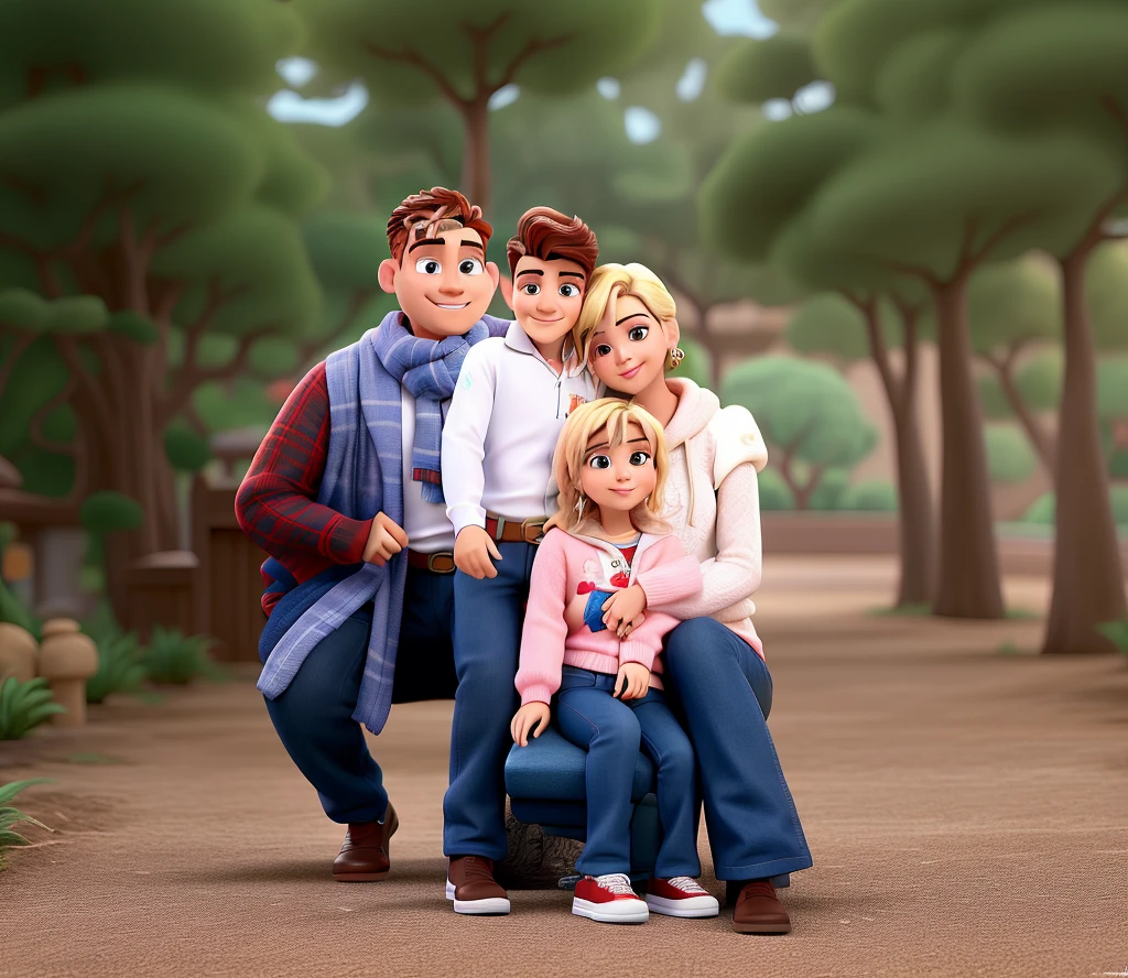 Casal (homem moreno e mulher branca) no estilo Disney Pixar, alta qualidade, melhor qualidade.