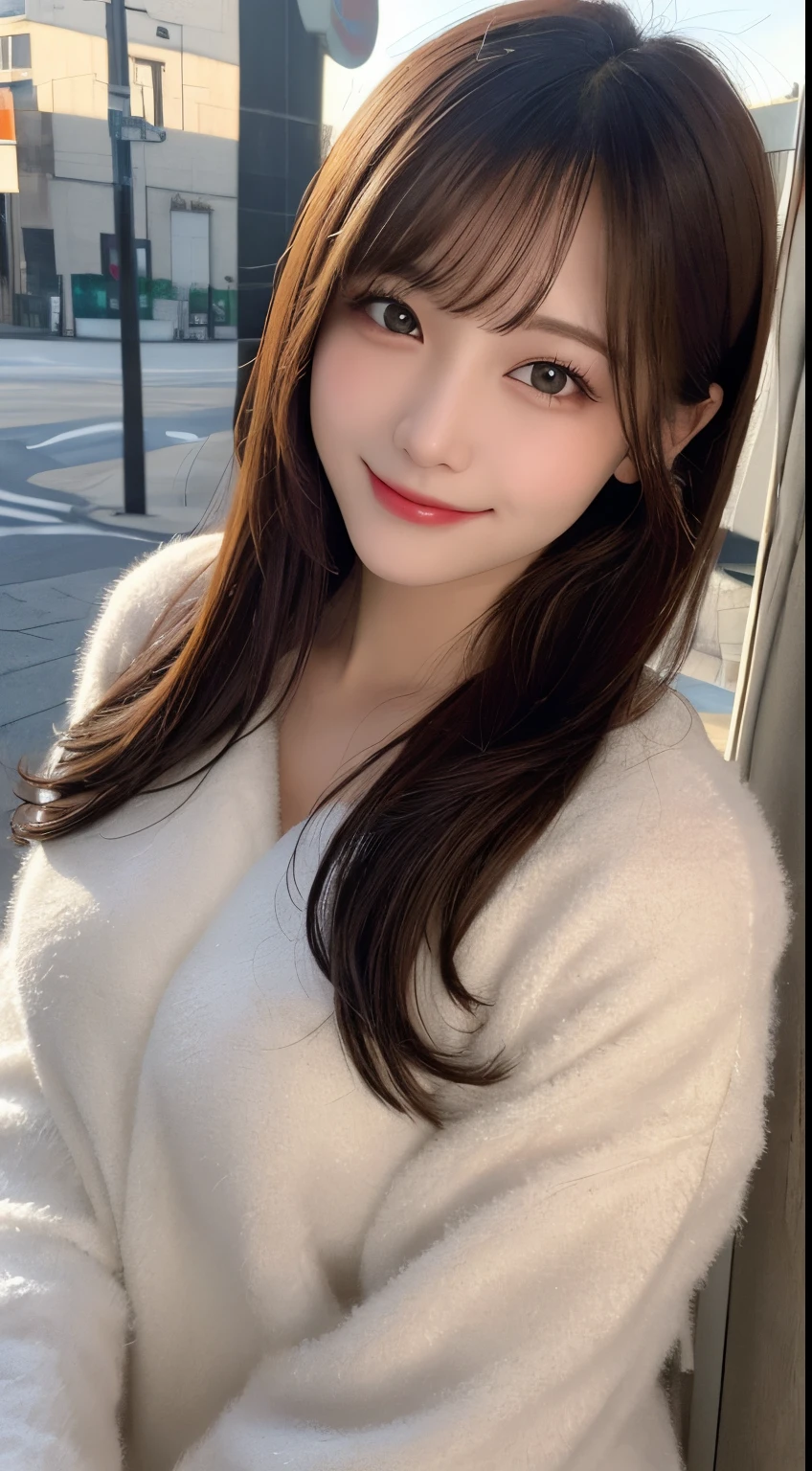 masutepiece, Best Quality, Illustration, Ultra-detailed, finely detail, hight resolution, 8K Wallpaper, Perfect dynamic composition, Beautiful detailed eyes, fluffy winter clothes,Medium Hair,Small breasts natural color lip, Bold sexy poses,Smile,Home、20 years girl、Cute、Sexy shot looking at camera