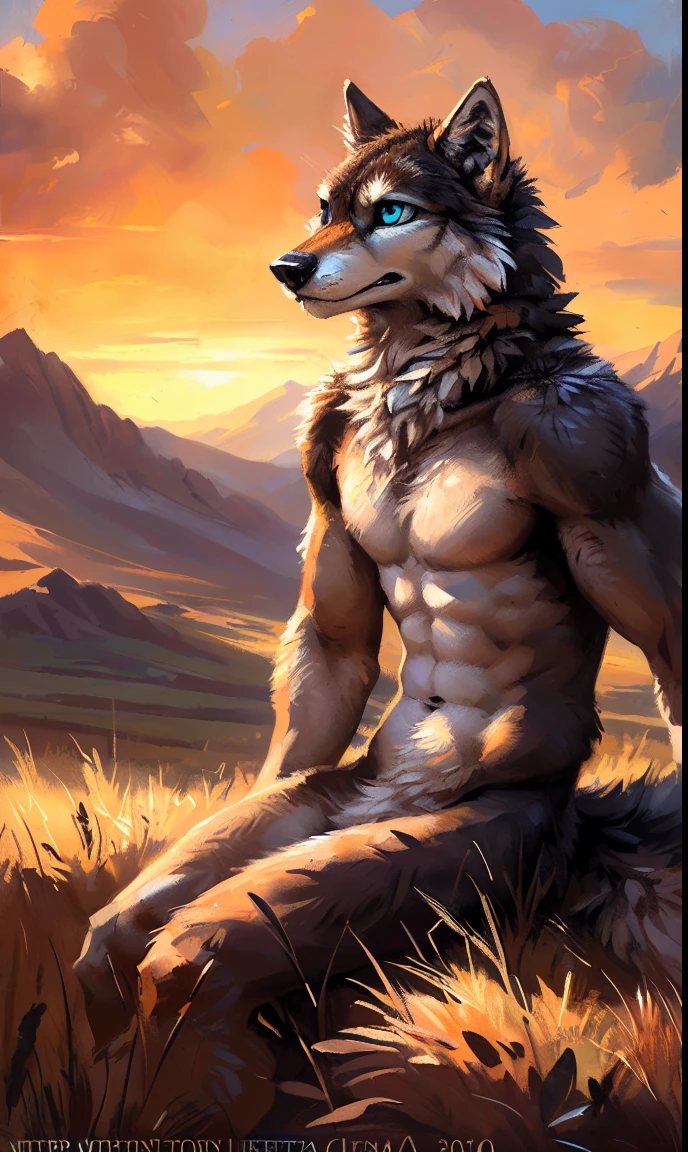 ((Solo)), male people, anthro wolf, (Multi-colored fur, White-brown:1.3,White tail pointed), (Height 2.1m,Tail length 1.5m), ((Wolf face, Big eyes, White eyelids, Blue pupil, Slim:1.2) (Tough, Calm expression:1.2)), Abs, Slim, pinging)), (Correct anatomy), Naked all over the body,A long big tail,Feet,(Realistic fur, Detailed fur texture, labeled:1.3)), (Natural lighting), Photorealistic, Hyperrealistic, ultradetailed, by Kenket,Endless grasslands,No artifacts