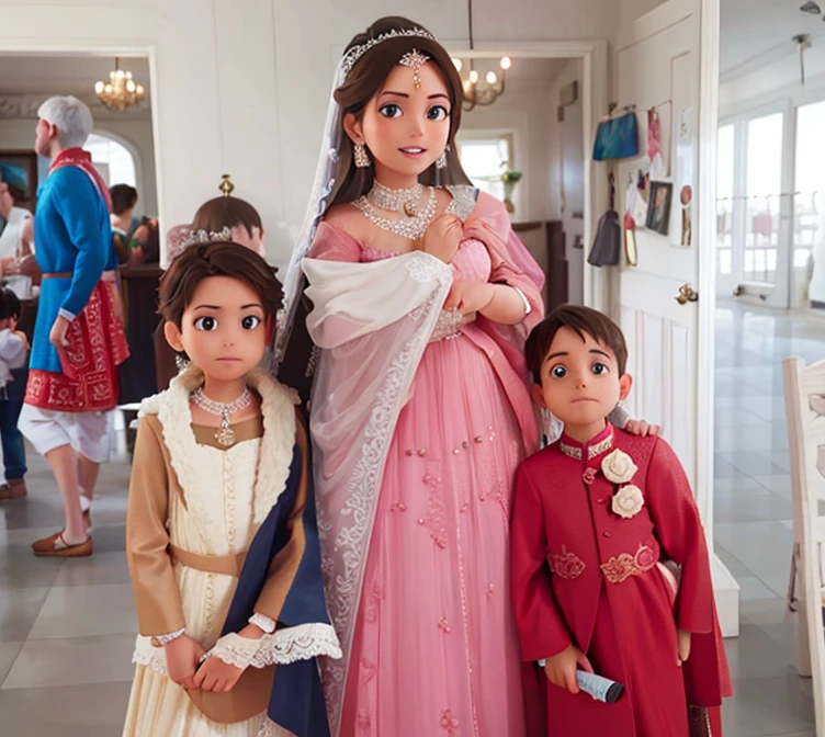 Wedding picture, mother with daughter and son
