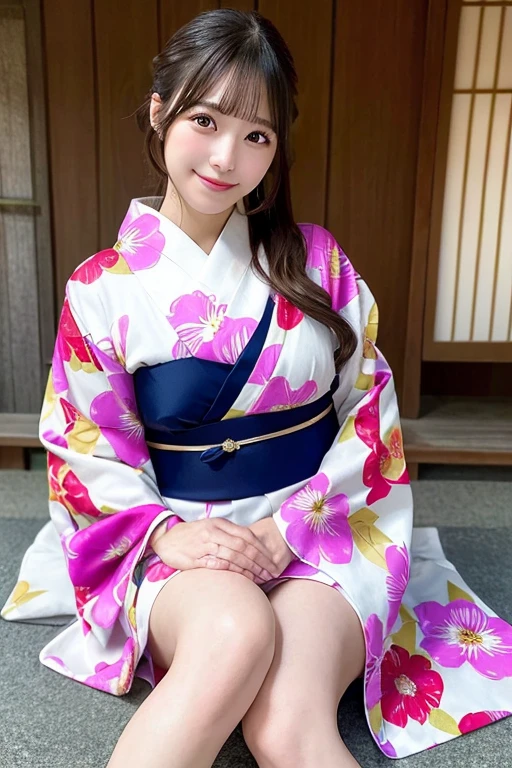 ((Wear a yukata)) 、((Huge:1.2)) 、((qulity:8k、)) 、((Beautie)) 、((40 years)) 、((Emphasizes cleavage))、(((Pose with the whole body))) 、samurai residence garden、tits out、(Photorealsitic:1.4), (Top image quality:1.0), (超A high resolution:1.0), 8K, Raw photography, (masterpiece:0.2), (pureerosface_v1:0.5)、(Best Quality Detail:1.2)、realisitic、8K UHD、hight resolution、(1girl in:1.2)、The ultra-detailliert、High quality textures、intricate detailes、micromini、thighs thighs thighs thighs、large full breasts、Wide open chest、detaileds、Very detailed CG、High quality shadows、Detail Beautiful delicate face、Detail Beautiful delicate eyes、depth of fields、Ray traching,1girl in, japanaese girl, Cute, slender, appearance々Kimono with design, Kimono with Japanese pattern,Floral scrunchie, Beautiful skin, Facing the front,Sit down, Sit upright and say thank you,Align your hands elegantly,Smile faintly The Land of Japan,Japanese garden,Luxury Japanese-style room, skyporn, Magic Hour, (Realistic:1.3), Finely detailed, quality, (masutepiece:1.2), (Photorealistic:1.2), (Best Quality), (Intricate details), Dramatic, Ray tracing, photograph,