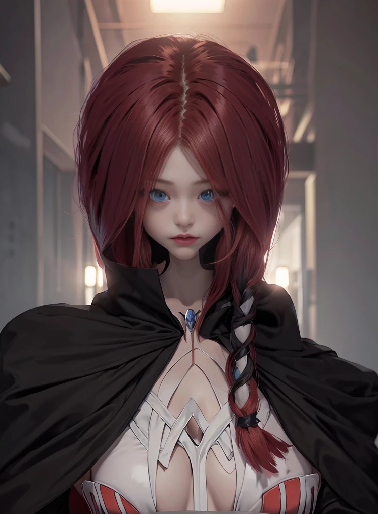 fluorescent red hair long hair,Nice face,red bikinis,Heterochromatic pupil,apathy,face expressionless,fully body photo