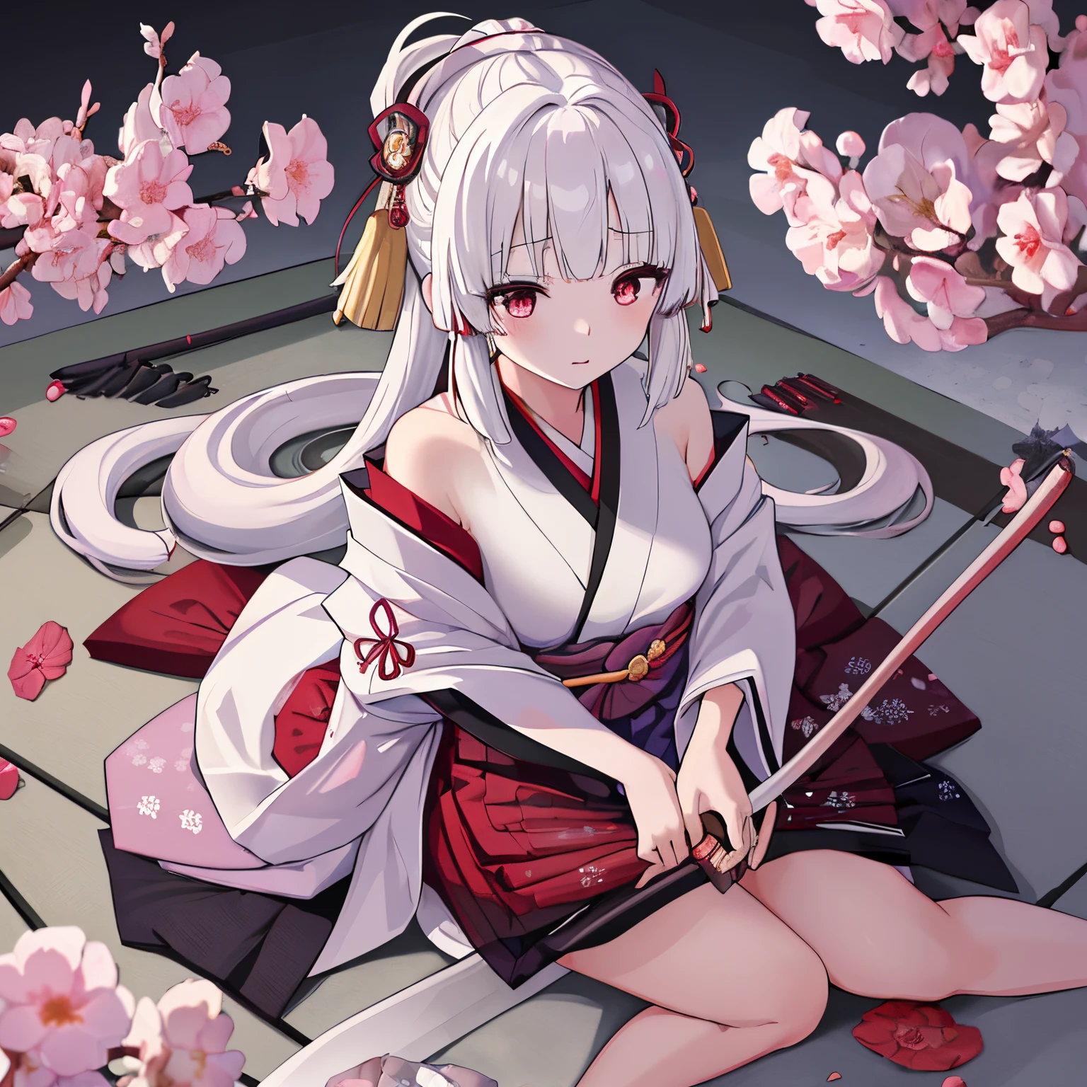 best quality,4k,8k,highres,masterpiece:1.2,1girl,((nakiri ayame)),white color hair,((have nothing in hand)),kimono