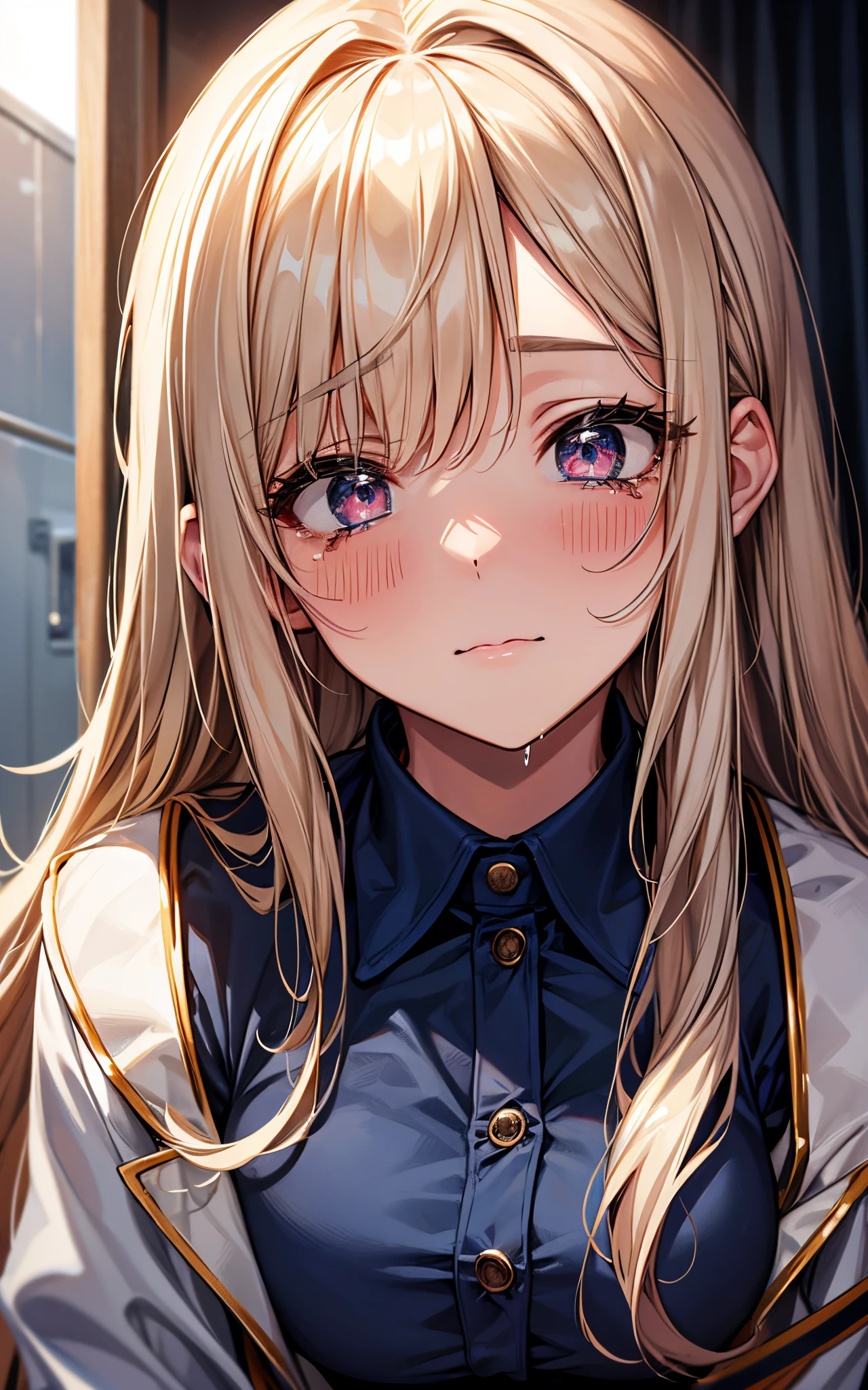 She is wearing a high school uniform、I got closest to those moist eyes、She and I got so close we almost kissed