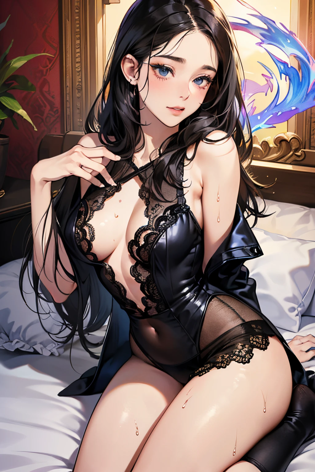 (masutepiece, Digital Art, Digital Illustration, 4K, 8K, Ultra-detailed, beautiful image, Sharp Image, Photorealistic, Raw photo, Perfect face, Perfect lines, Perfect eyes, Soft lighting) 1 woman, (Long Black Hair,straight haired,Bullish gaze,Beautie,femele、Solid makeup,23 y-o woman,small tits:1.3),Two handsome men in suits, (ember,Men in suits,well-muscled,Firm shoulder width,Adult male,Boyish hairstyle,English gentlemanly style,Man in his 30s with a cool expression,28-year-old man with bright smile:1.2),Bedrooms、a bed、Lace Nightgown、the kiss、kiss、a couple、couple kissing、Romance、ssex、have sex、Wet pubic area、insert 、Rape、Overflowing、Full body painting,(One Girl And One Man,Having sex:1.5),(ember,Adult male,Rubbing the girl's boobs:1.2),Cheek dyeing、gasping face、embarrassed、boredom、begging、Unhappy、Greedy expression,Wet pubic area、 xen、Open your crotch wide、Cowgirl、Fluttering chest、Wet shirt、Roll up the hem of your nightgown、seductiv