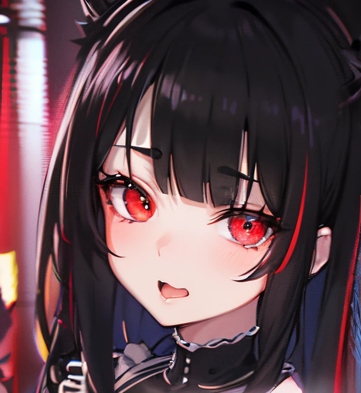 holding the mic、sings、1girl in, Black hair, Gradient Hair, Side view, Wallpaper,A dark-haired、grayscales、monochromes、red eyes、 Shaded face,  Crazy, skirt rift, pantiy, [self lift]、Blunt bangs、Red brilliant eyes、Sexy、Nasty face、maid, over-kneehighs,Ahegao , Silly,Sexual ecstasy,Drunken eyes,Blunt bangs, Black hair,(masutepiece:1.2, Best Quality), (finely detailed beautiful eye: 1.2), (Detailed background,Dark Fantasy), (beautifull detailed face), High contrast, (Best Illumination, extremely delicate and beautiful), ((Cinematic Light)), Colorful, Hyper Detail, Dramatic light, Intricate details,