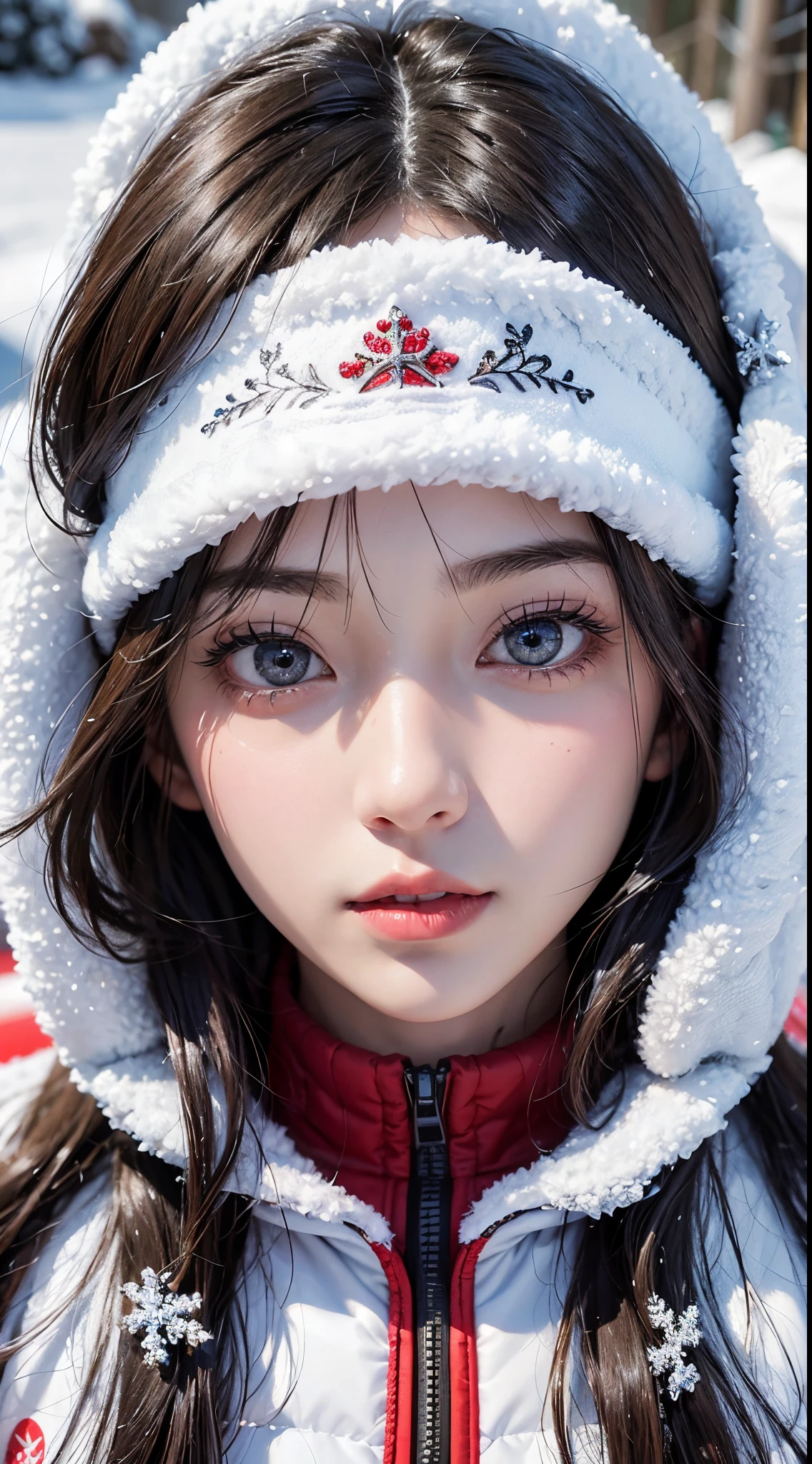 Beautiful woman、Kawaii Woman、About 20 years old、A detailed face、Detailed eyes、Detailed skin、detailed hairs、super realistic picture quality、An ultra-high picture quality、8K、Hokkaido、snowscape、inclined plane、take me skiing、Tomoyo Harada、