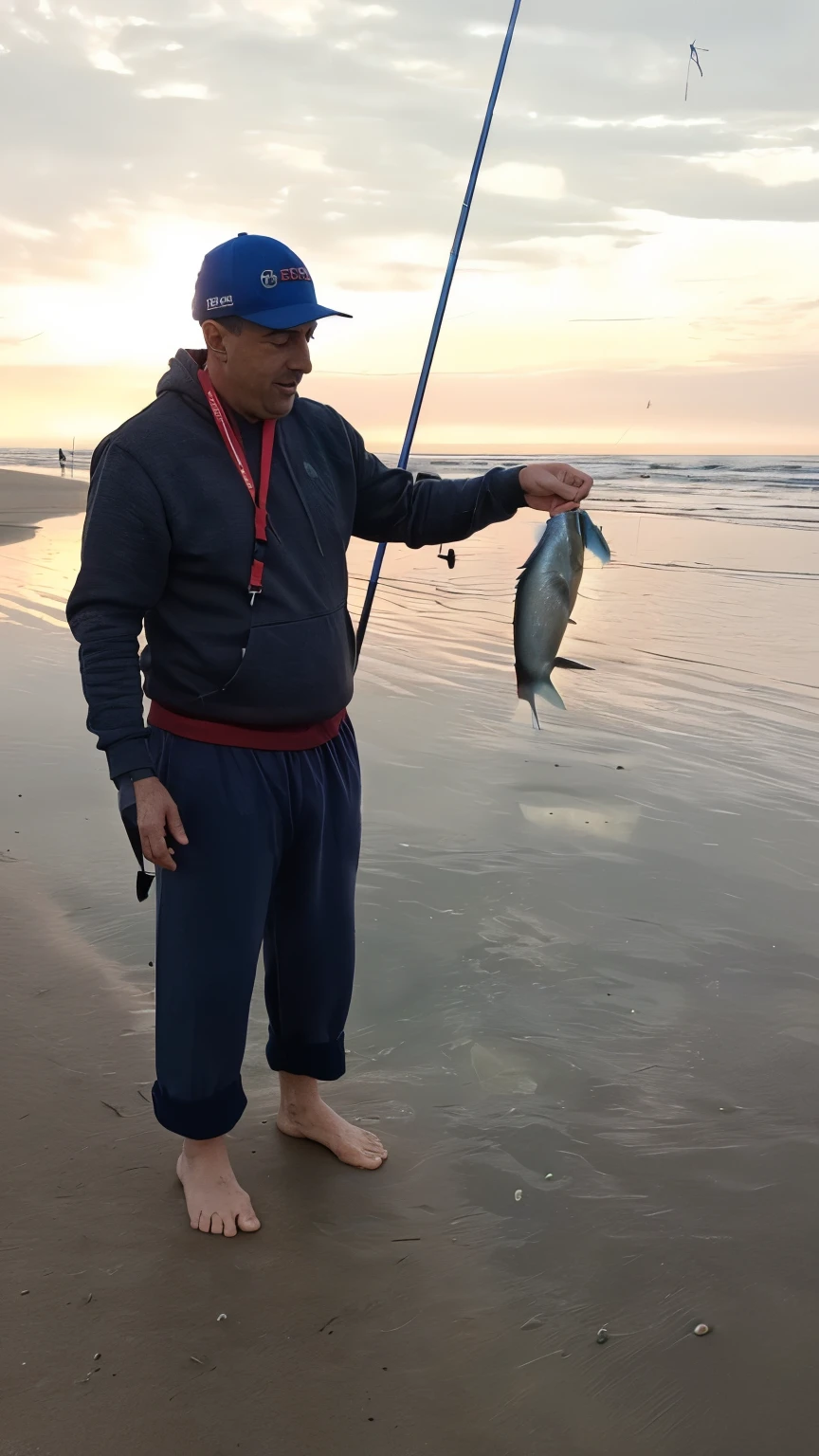 peixe grande figado no anzol do pescador