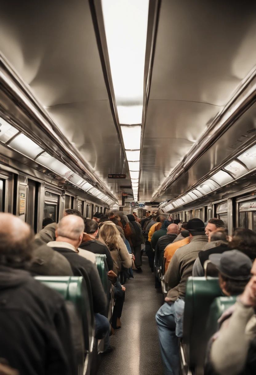 A photo of a crowded New Jersey Transit train during rush hour,original,Angry deli dude is a middle aged Italian man that works at a deli making sandwiches , male