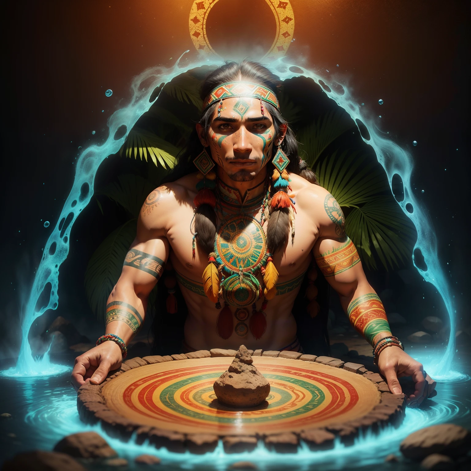 Indigenous Ayahuasca, North American Indians, terra, agua, fogo e ar, psychedelic style
