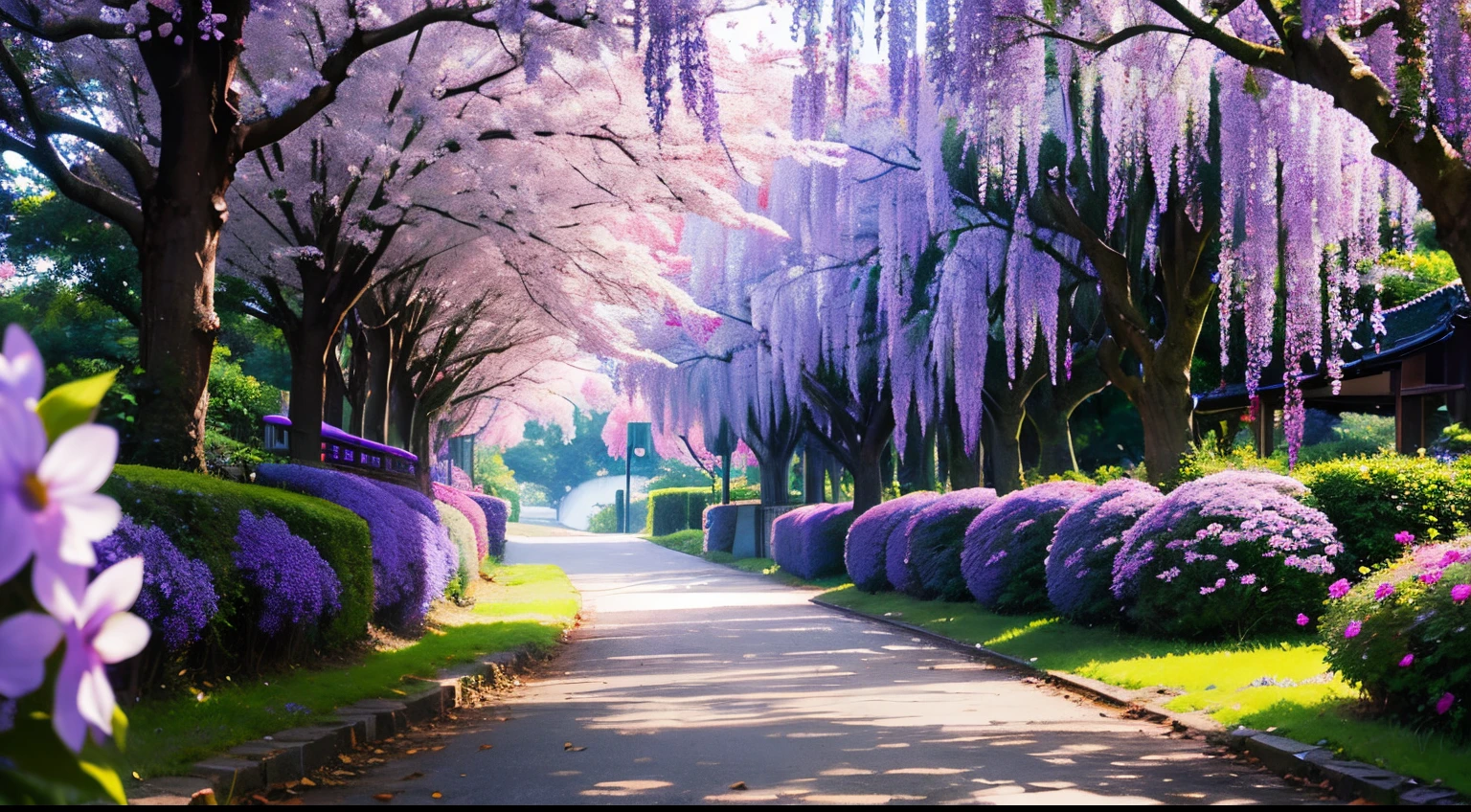 Best Quality、masutepiece、Wisteria flowers:2、(jpn、evening glow)、mont、Summit of Mt