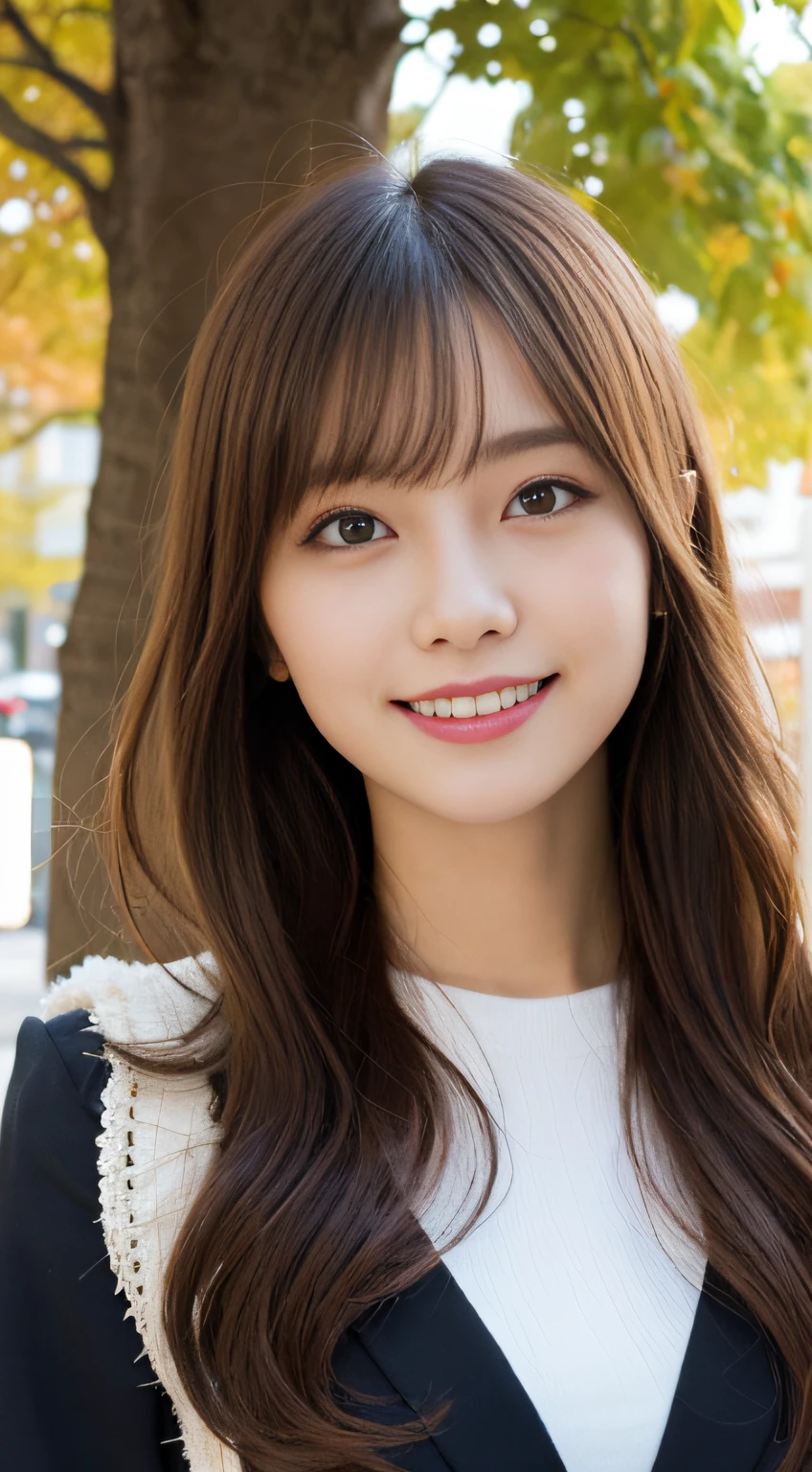 masutepiece, Best Quality, Illustration, Ultra-detailed, finely detail, hight resolution, 8K Wallpaper, Perfect dynamic composition, Beautiful detailed eyes, Autumn Women's Fashion,waved hair,small tits、Natural Color Lip, Bold sexy poses,Smile,Harajuku、20 years girl、Cute、Sexy shot looking at camera