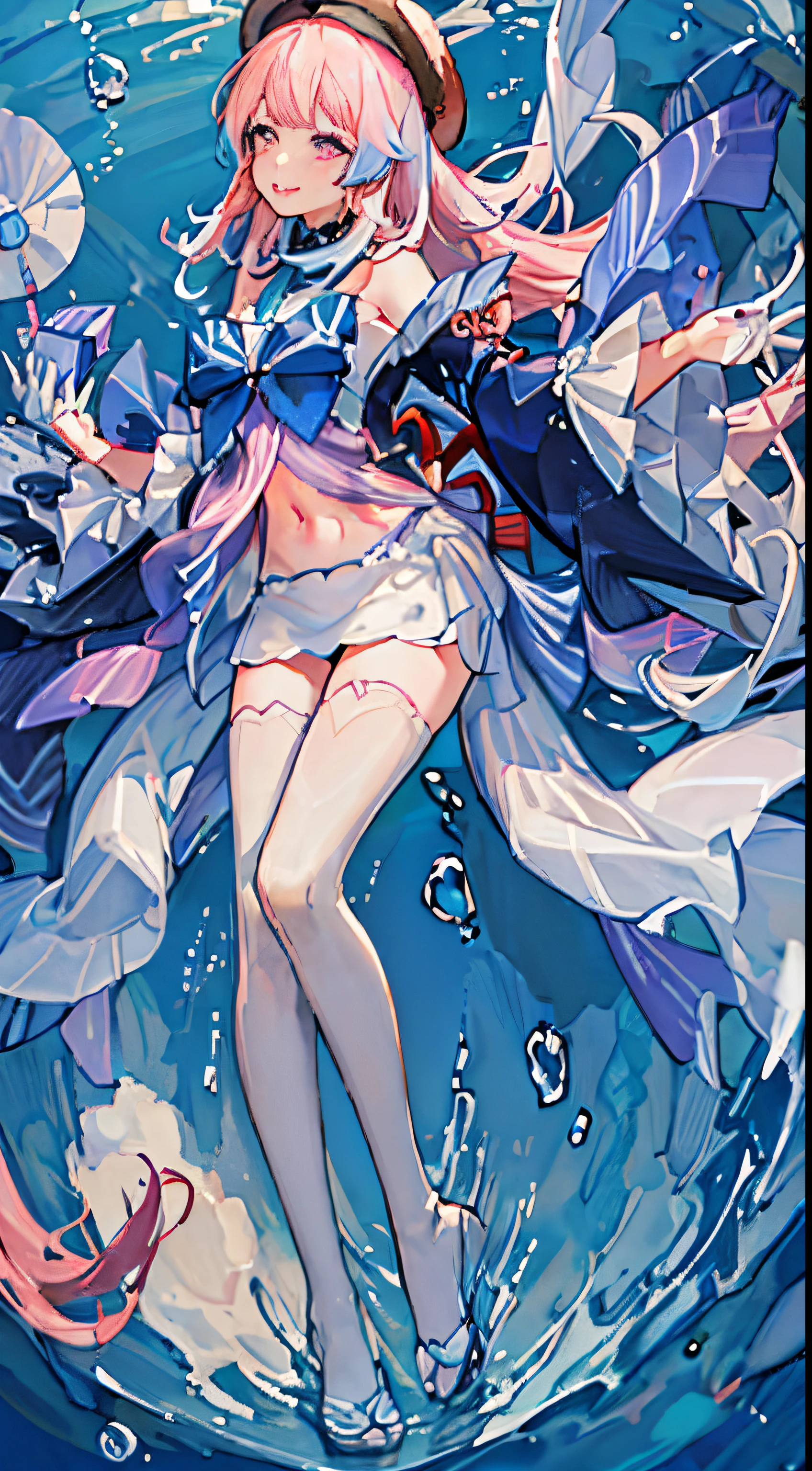 1 busty girl，Straw Hat Hat，white swimsuits，比基尼，naked belly，Long messy hair，short transparent dress，see-through sleeves，A lot of smoke，Exquisite，elegant colors，high detal，tmasterpiece，ultra - detailed，dynamic angle，Mural background，water ink，astounding，电影灯光，Lighting，lightand shade contrast，The light from the rear window is backlit，Divine Thunder，Best quality at best，Best quality at best