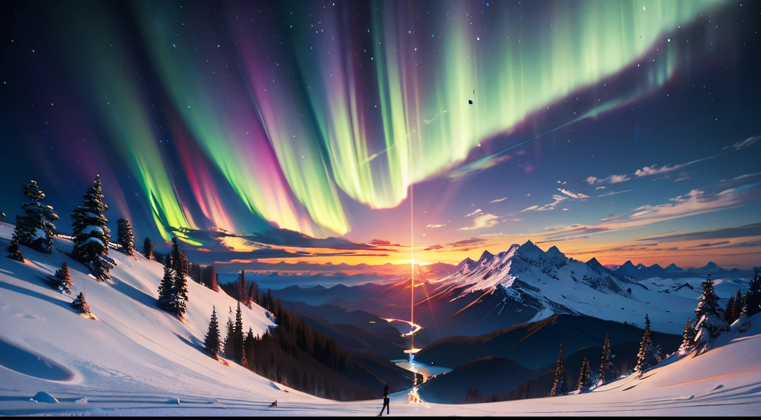 8K、Best Quality、masutepiece、Aurora:2、glacia、(mont、Summit of Mt)