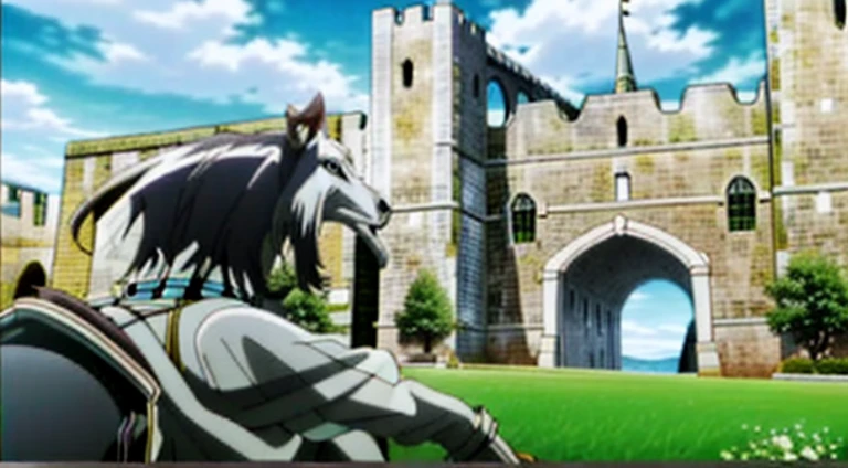 Cartoon scene of a horse and a rider in front of the castle, Screenshot of black clover, Screenshot of the animated movie, Today’s recommended anime is still, castle scene manga, Screenshots from the 2012 animation, anime scene, Still from TV animation, anime movie screenshot, Still from anime, boromir in an anime world, Opening scene, anime still frame