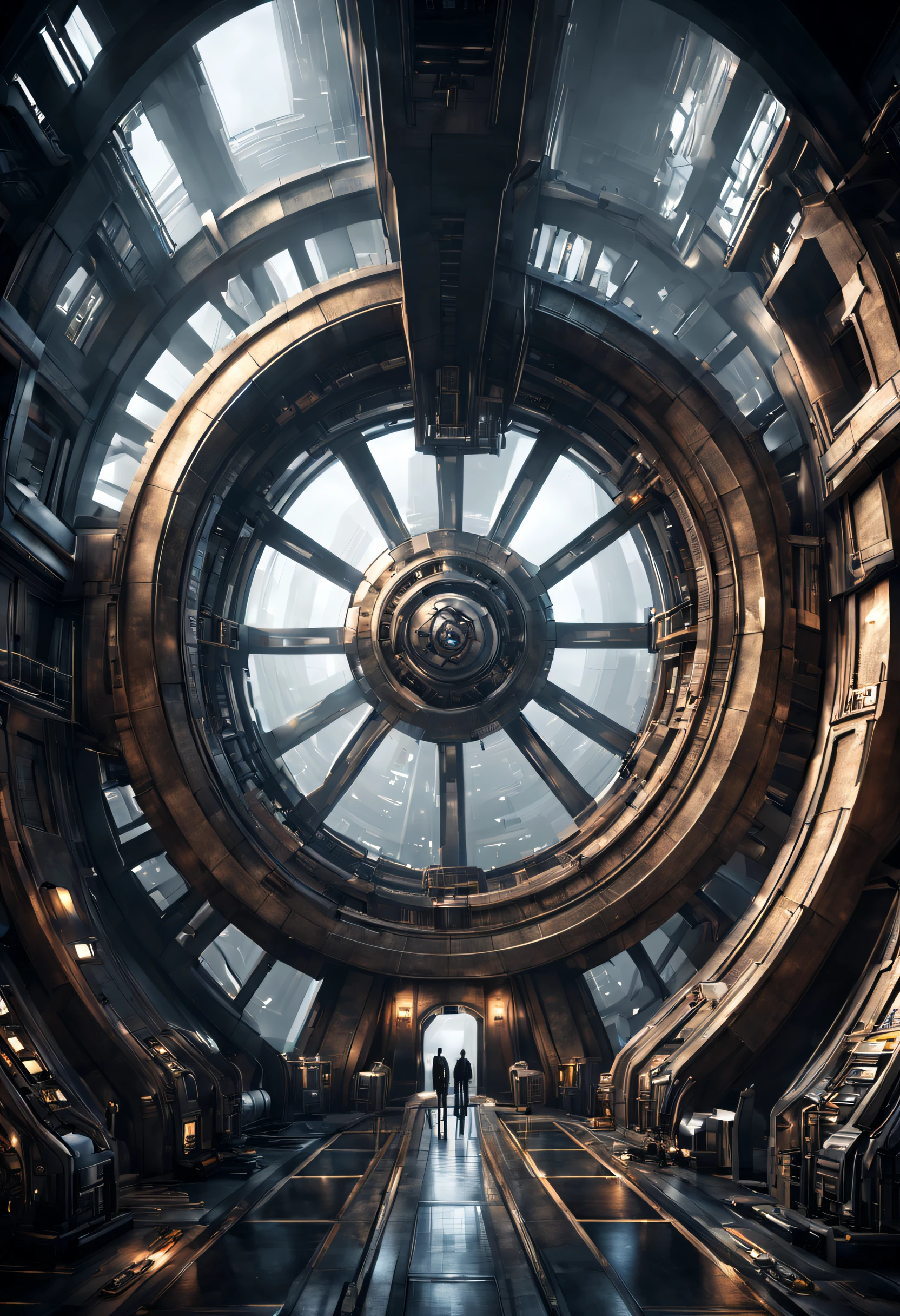 （Very unified cg scene design），（Giant sci-fi elevator to outer space），Complex structure，gear wheel，Titanium Alloy，Sophisticated construction，Ultra-complex structures，future people，sci-fy，