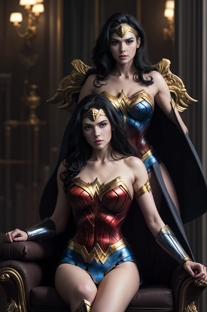 wonder woman sitting in golden throne