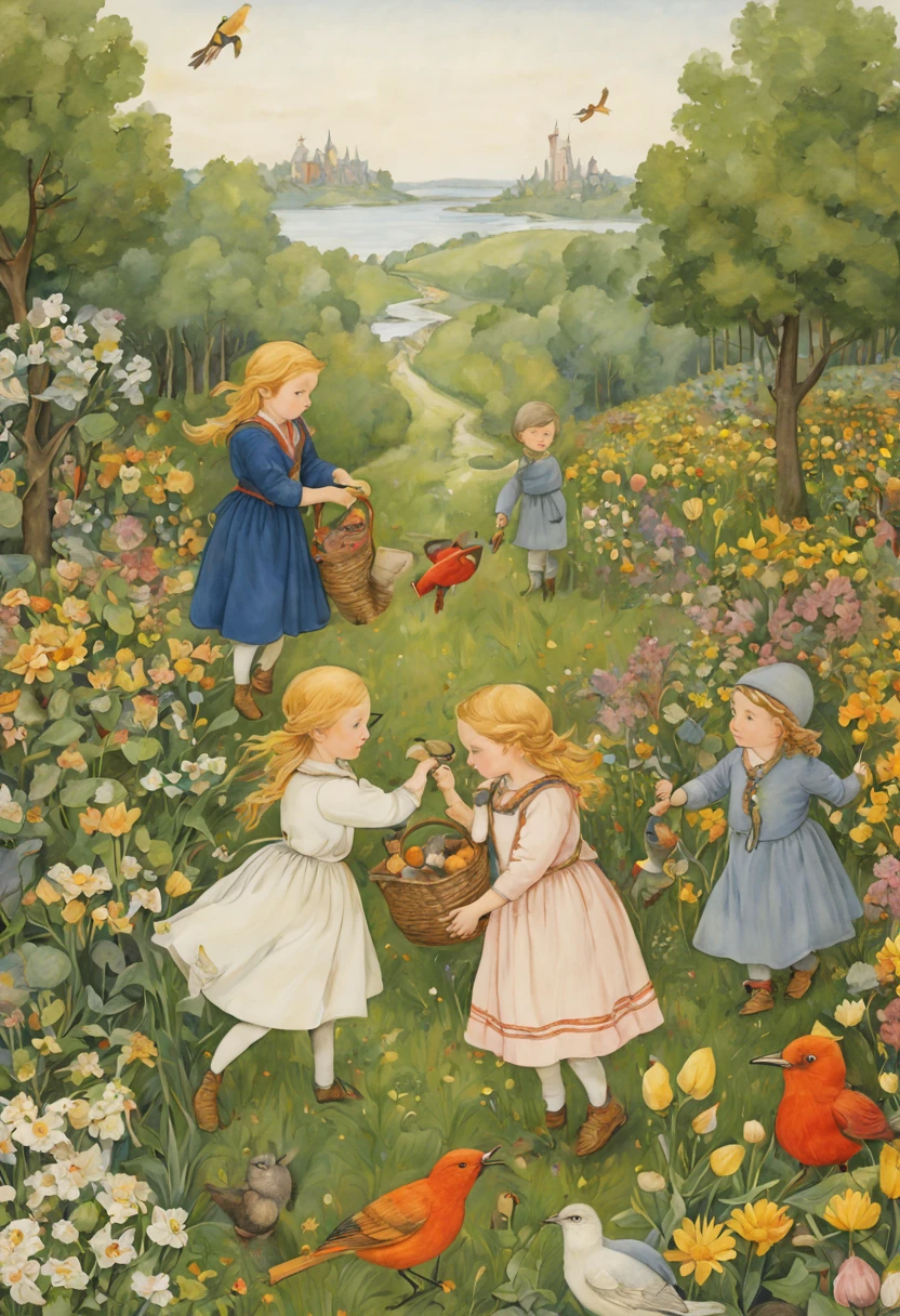 by Elsa Beskow, winter, intricate, (best quality, masterpiece, Representative work, official art, Professional, unity 8k wallpaper:1.3)