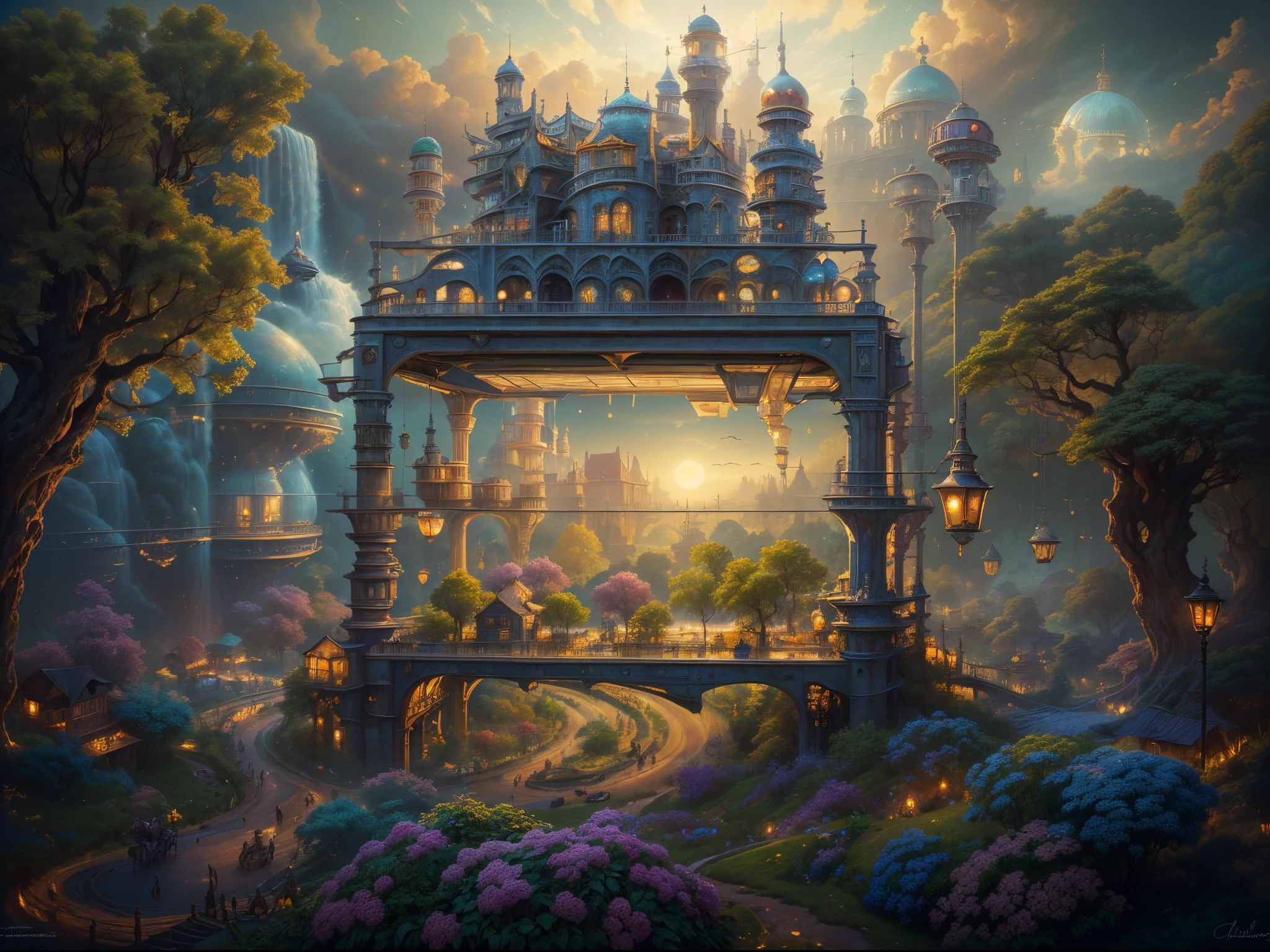 ((best quality)) , ((masterpiece)) , (detailed) , (magical realism art designed by Christine Ellger:1.2) and (Alex Alemany:1.3) , landscape of a Internally Glowing Utopia from inside of a Laboratory, Hazy conditions, Excessivism, Zoom lens, 8k resolution