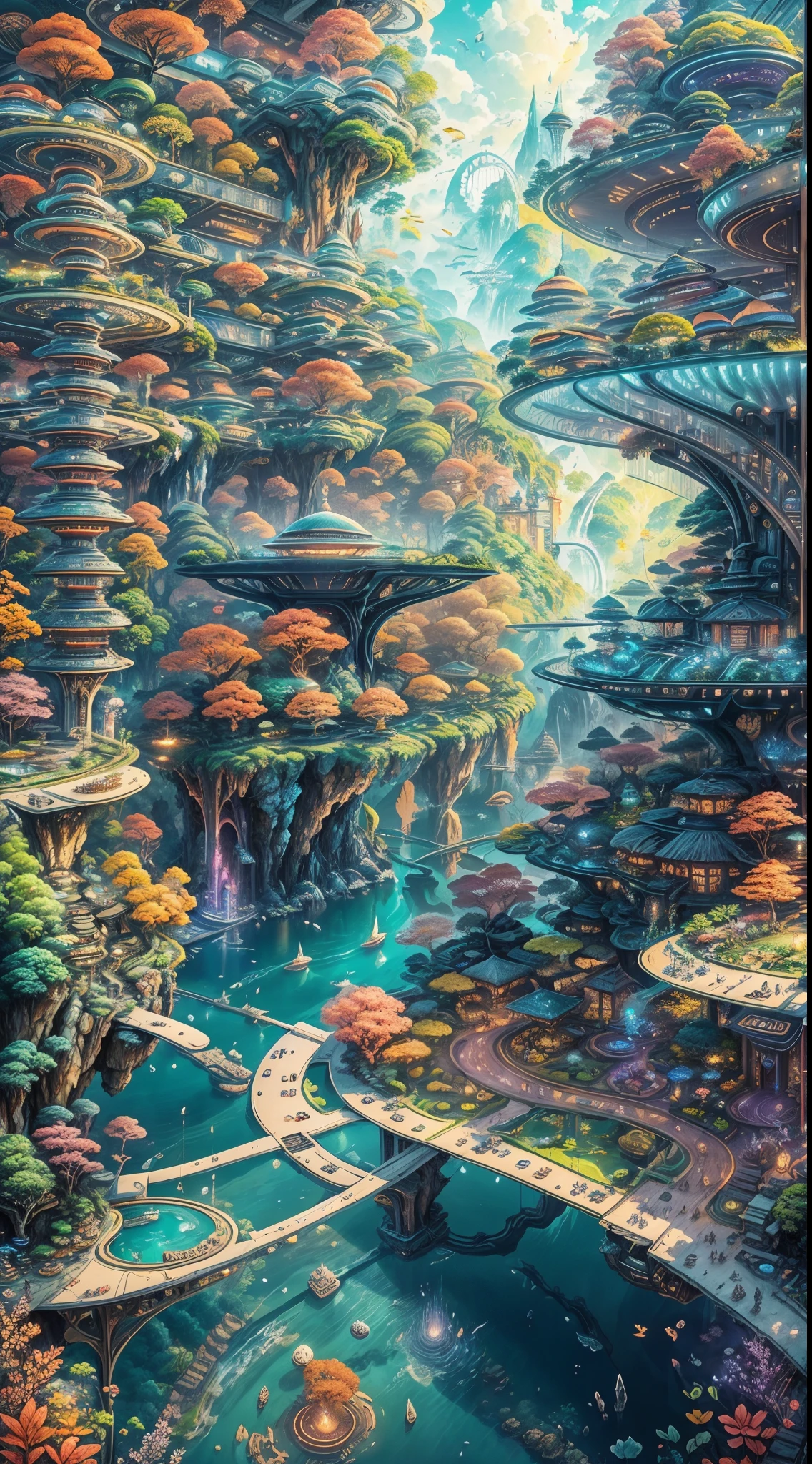 best quality,ultra-detailed,realistic,utopian world,beautiful landscapes,harmonious architecture,bright colors,serene atmosphere,picturesque gardens,peaceful inhabitants,ideal society,advanced technology,vibrant cities,lush vegetation,blue skies,crystal-clear waters,ethereal light,tranquil lakes,happiness and harmony,perfect balance between nature and civilization,endless possibilities,floating islands,impressive infrastructure,futuristic transportation,utopia in harmony with nature,blissful existence,utopian dreams come true