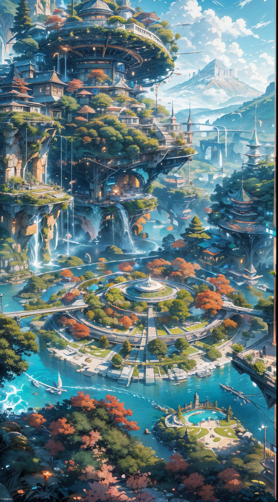best quality,ultra-detailed,realistic,utopian world,beautiful landscapes,harmonious architecture,bright colors,serene atmosphere,picturesque gardens,peaceful inhabitants,ideal society,advanced technology,vibrant cities,lush vegetation,blue skies,crystal-clear waters,ethereal light,tranquil lakes,happiness and harmony,perfect balance between nature and civilization,endless possibilities,floating islands,impressive infrastructure,futuristic transportation,utopia in harmony with nature,blissful existence,utopian dreams come true