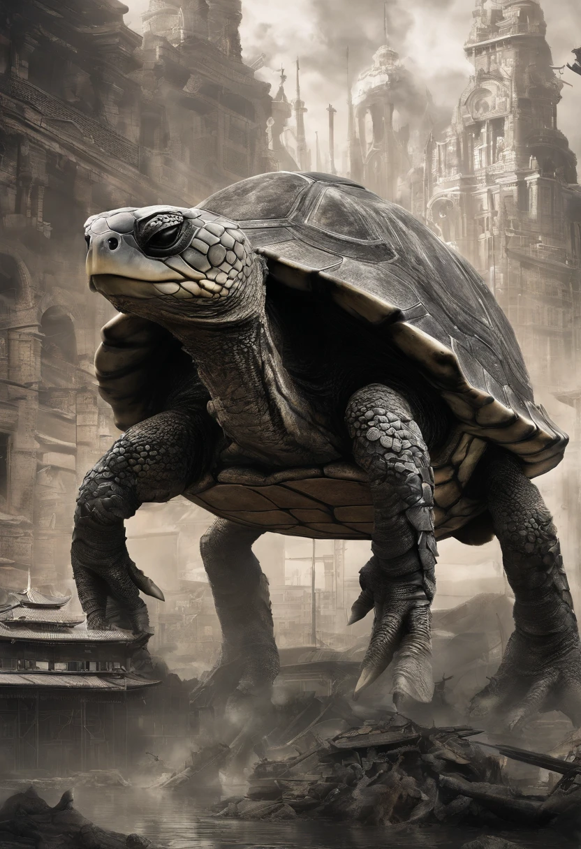 (tmasterpiece,high qulity,high detal,hyper HD:1.5),The shell of a turtle,(faucet:1.5),Creature composed of dragon and turtle,Dragon turtle,