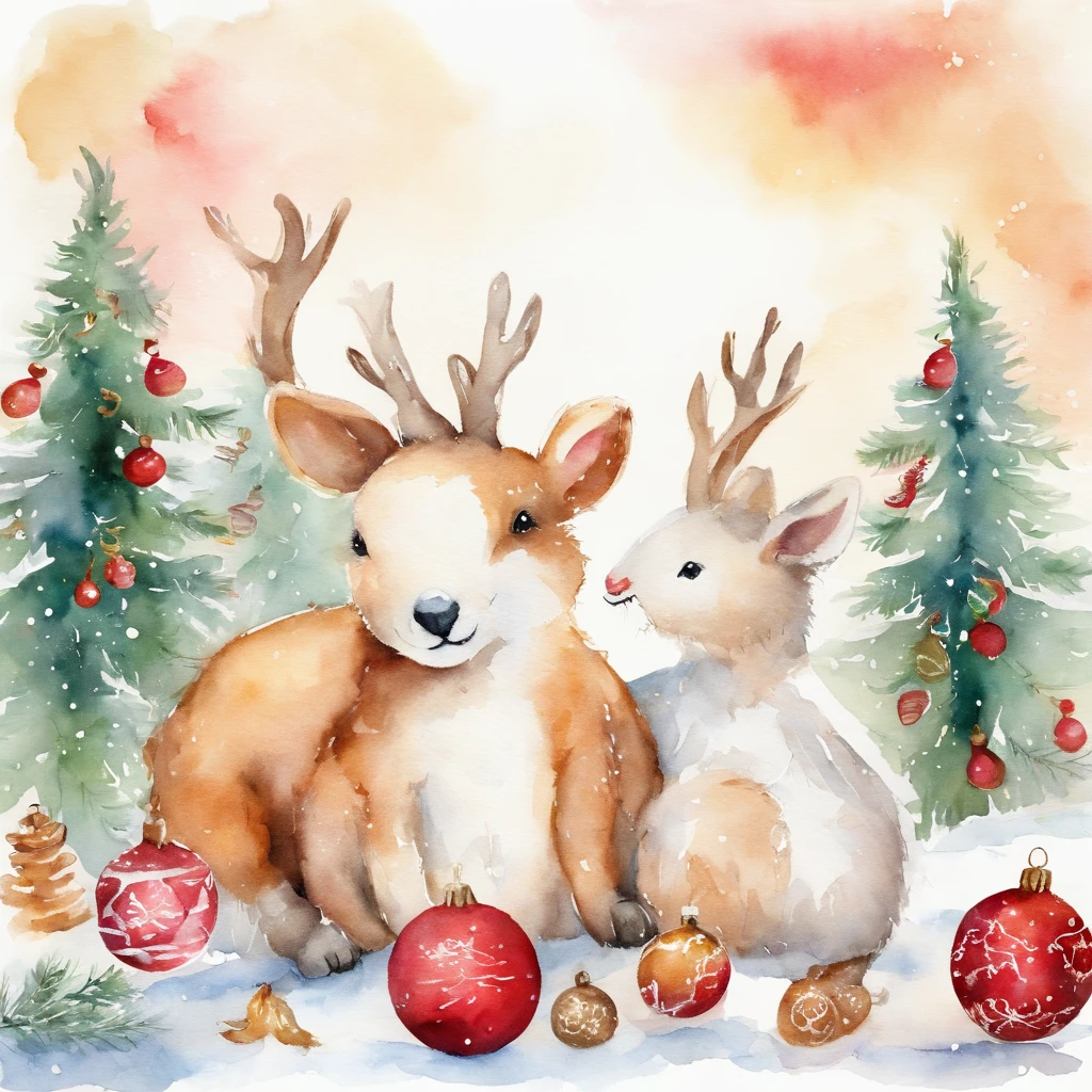 Christmas cute animal children Christmas illustration postcard style