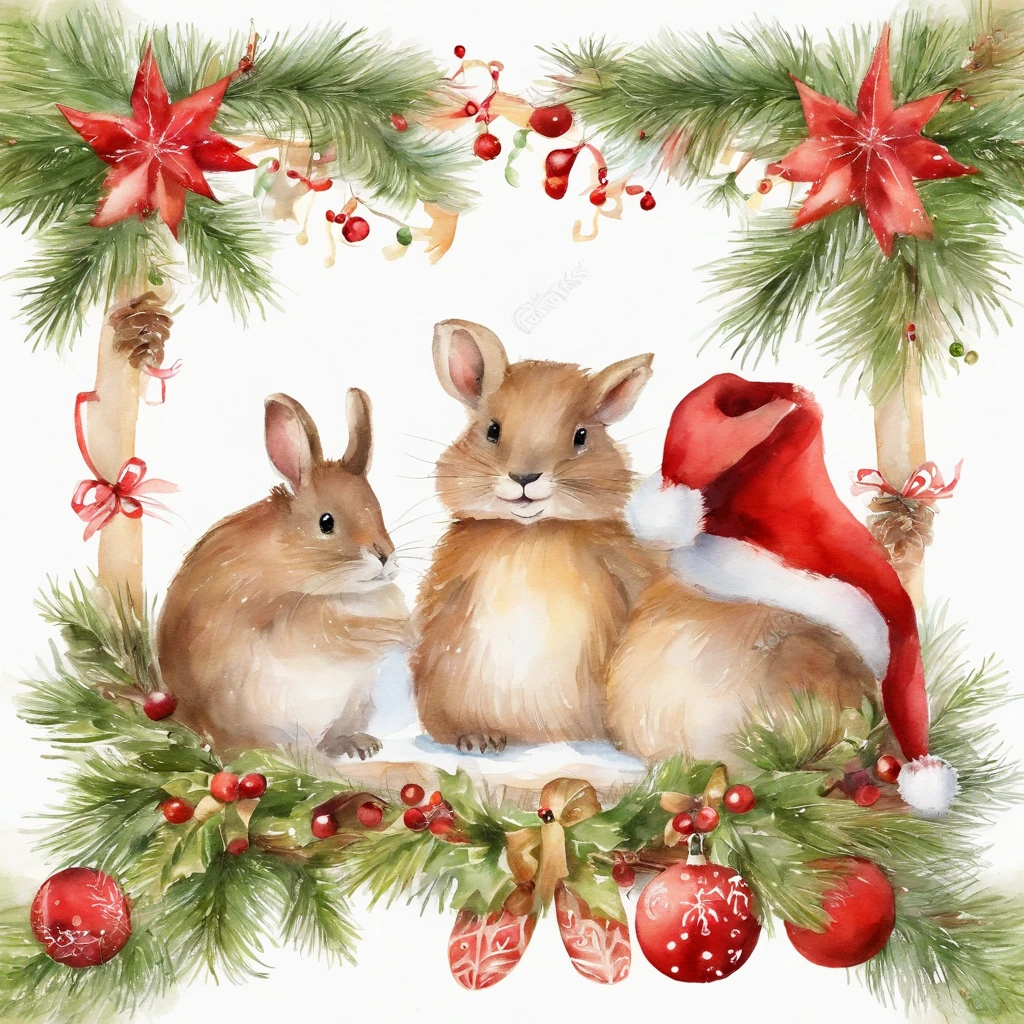 Christmas cute animal children Christmas illustration postcard style