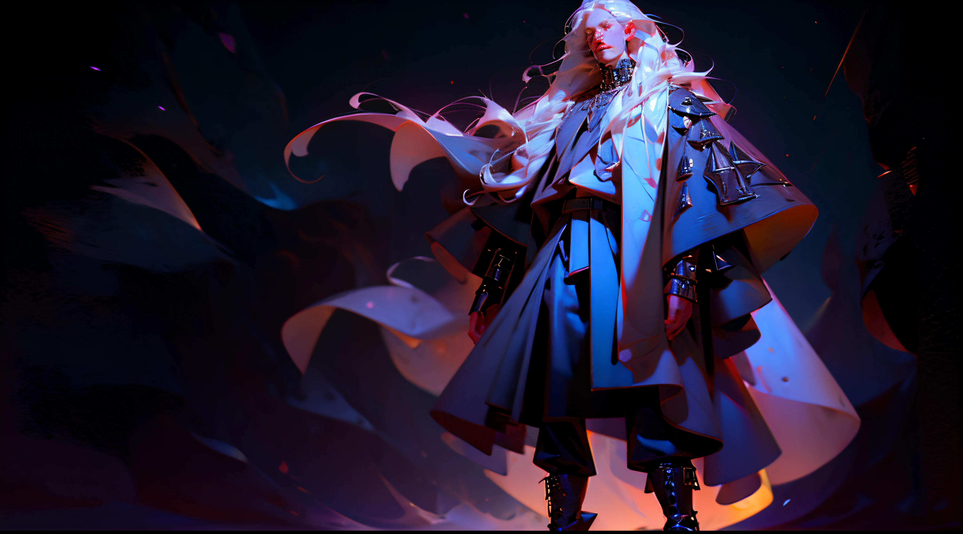 Mystical warrior Fluoros (fluoros): Fluoros is a tall and slender character with pale skin.., long white hair and bright purple eyes. His clothing consists of a black cloak., decorated with images of constellations, and tight black trousers. He wears spiked metal bracelets on his arms., and on the feet - high boots with metal inserts., Reference