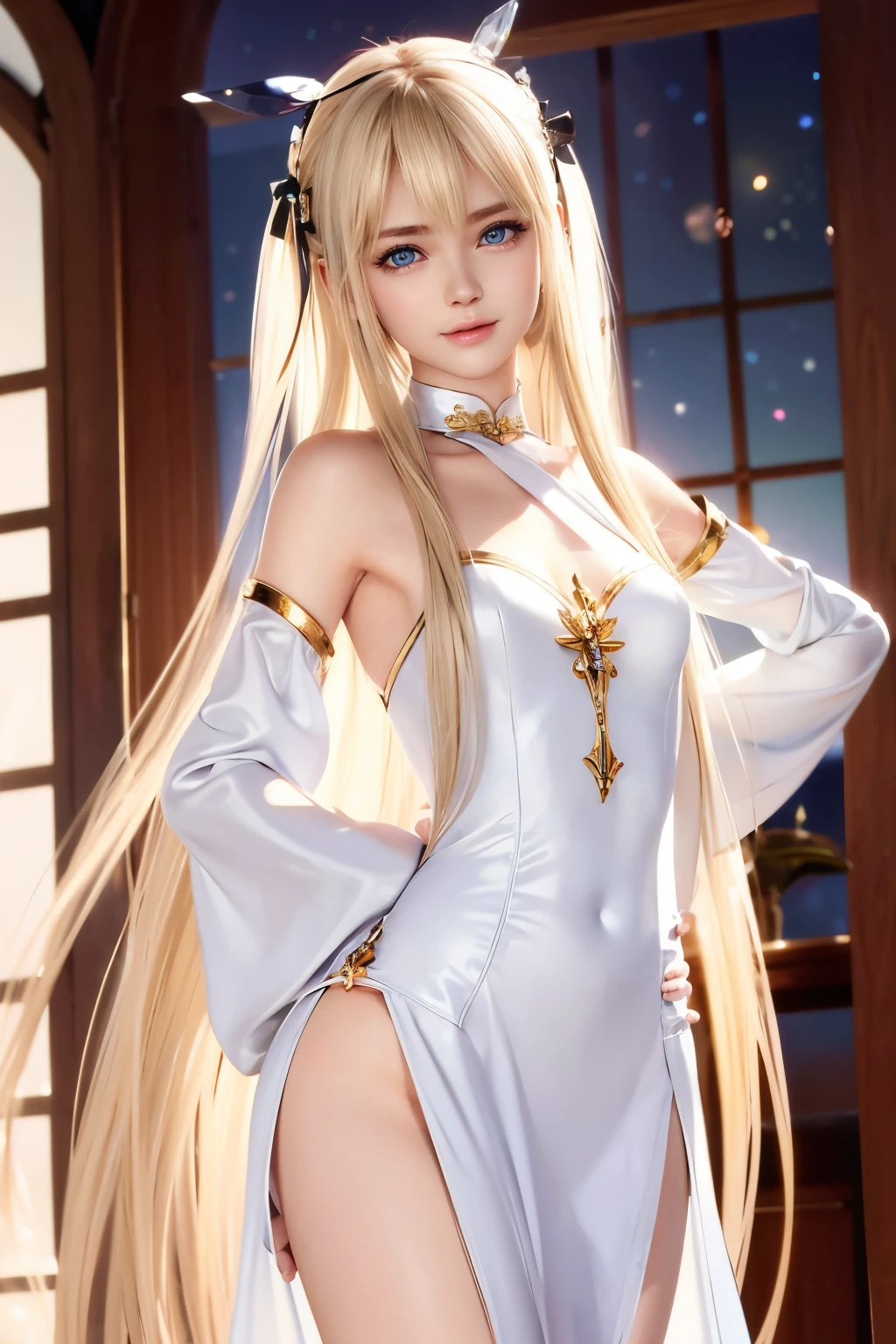Marie rose, Masterpiece, Very beautiful shiny blonde hair、Sexy 、A tremendously beautiful face、Cute supreme face、Glitter bangs dancing in front of a cute face、Crystal clear, Frame Center, Beautiful face, long silky bangs covering the eyes、Hair that hides the face、Too long hair、Sexy cute young woman、Super long blonde hair clinging to the body、Silky super long straight blonde sparkling bright hair、Glowing pale light blue eyes、Small face beauty、White beautiful skin、Glossy skin、Face Gloss、fitted dress、small face、