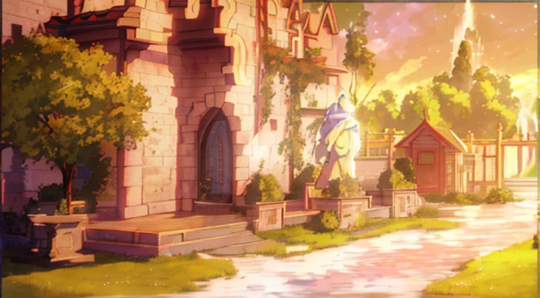 anime scene:a house with a fountain,A woman stands in front of it, beautiful anime scenes, Small town background, Anime background art, beautiful anime scenery, Anime landscape concept art, anime scene, Anime countryside landscape, Anime landscapes, castle scene manga, Anime beautiful peaceful scene, inspired by Carl Spitzweg, tavern background, drawn in anime painter studio, anime backgrounds