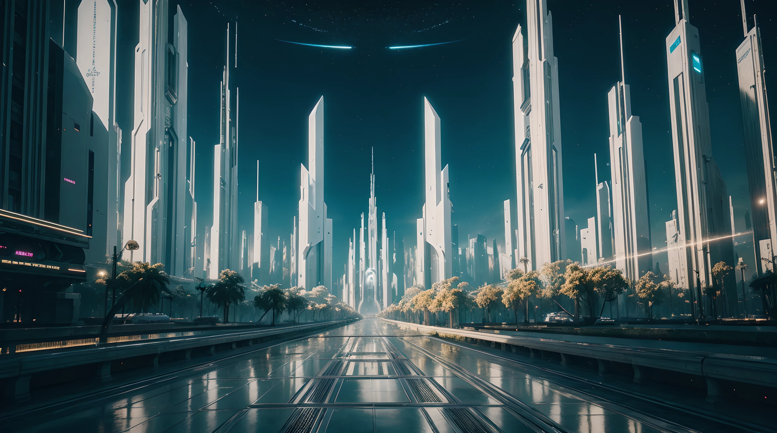 Hyper Detailed, Professional art, unreal engine, 32K, HD, a magical neo-utopian white futuristic city, aesthetic, luminescent atmosphere