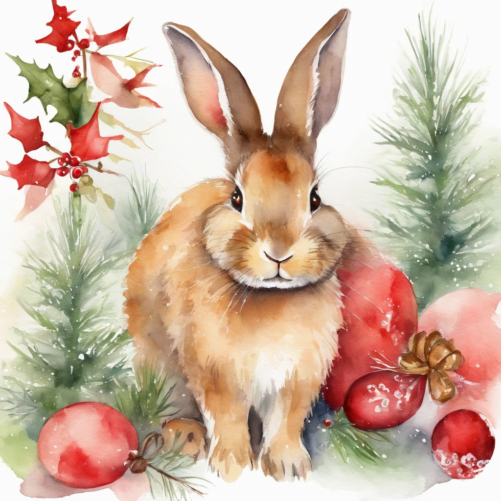 christmas cute rabbit animal children christmas illustration postcard style