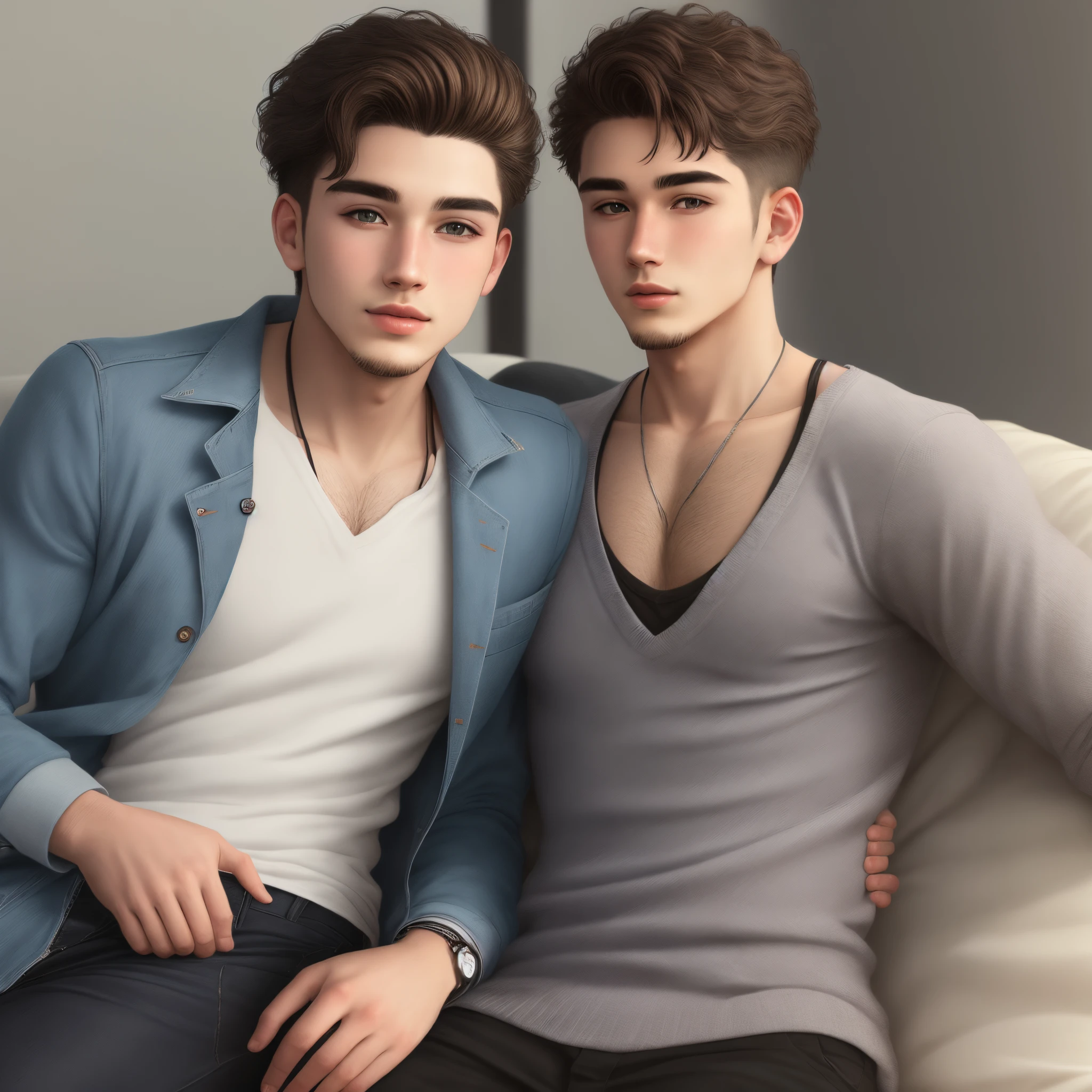 Creates a young adult with light brown hair, blue eyes, a defined and quite handsome physical body.