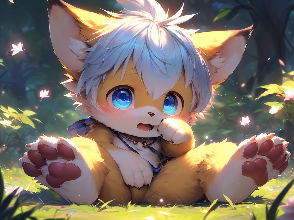 Alone,(bellway:0.8),(shota,Gamine,cub,young，catss，Yellow fur，adorable expression，ddlers，Blue pupil，A yellow-haired one，A lock of white hair，A boy with）correct hand，Correct foot shape，crawl onto the grass，spread their legs，Put one paw between your legs，raised his hand，nakeness，cropped legs，Round Chin，small ruby necklace，There are strange patterns on the body，Expose yours 
(电影灯光), ((detailedbackground)), ((looking to the front)), (((three fourths view))), (((Flustered))),(Heavy breathing)，（happy mouth），(lust),(Half shadow),Pink paw pads,paws with claws,(Small animals_:0.5),(_clew:0.5)
Super detailed breakdown,(NSFW:1.2),Colored digital line art,realistically,(flatcolors:1.2),thick outline,(limited palette:1.1),GameCG,(3D:1.2),(realistically:1.2),(tmasterpiece,Best quality,Great,Highly detailed CG Unity 8k wallpaper,Super beautiful illustrations:1.2),The content is very detailed,Volumetriclighting,The best shadow,(depth of fields,Light particles,电影灯光:1.1),Wind lift,speed-line,offcial art.
intermittently
(by lindong:1.25),(Through the point:1.25),(by Mamado:1.1),(author：Xia Dongni:1.1),(by Telson:1.1),(tarantino violinist:1.1),(by kilfer:1),(by oxfort2199:1),(by syuro:1.2),(by s1m:1.2).
Break with vibrant colors,countershading,hight contrast,photography \(a work of art\),(actual:1.2),(empty,Ridiculous resources:1.2),Detailed pubic hair,Detailed pubic hair face,詳細な目,(Realistic fur,Delicate fur:1.25),detailedbackground,amazing background.