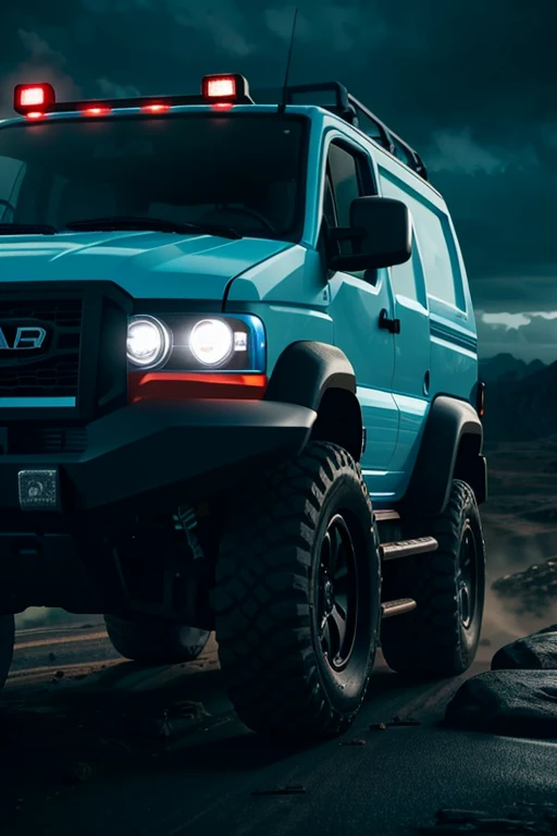 4x4 off-road van, hyper detailed, ultra textured, cinematic lighting, dramatic lighting, natural lighting, octane rendering, volumetric lighting, 8k