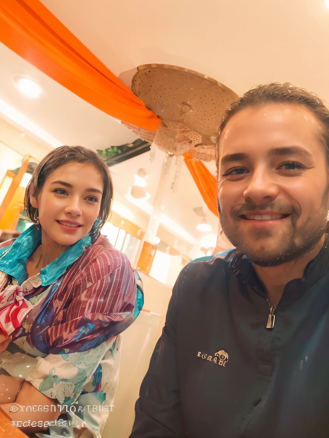 (8k, Best Quality, Masterpiece: 1.2), (Realistic, Photorealistic: 1.37), Super Detailed, 1 Girl, Cute, Alone, Beautiful Detailed Sky, Detailed Cafe, Night, Sitting, Date, ( Nose blush), (smile: 1.15), (close mouth) small breasts, beautiful details, (collared shirt: 1.1), night, wet, business wear, rain, white lace, (short hair: 1.2), floating Hair NovaFrogStyle,