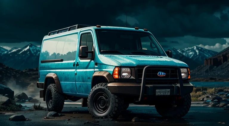 4x4 off-road van, hyper detailed, ultra textured, cinematic lighting, dramatic lighting, natural lighting, octane rendering, volumetric lighting, 8k