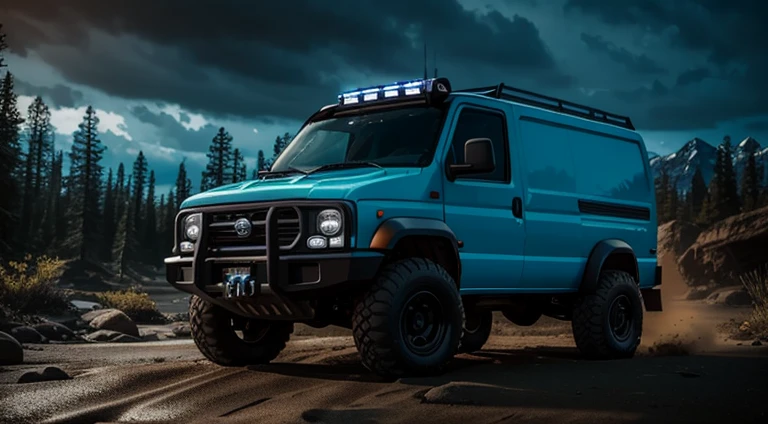 4x4 off-road van, hyper detailed, ultra textured, cinematic lighting, dramatic lighting, natural lighting, octane rendering, volumetric lighting, 8k
