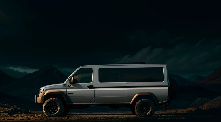 modern 4x4 off-road van, hyper detailed, ultra textured, cinematic lighting, dramatic lighting, natural lighting, octane rendering, volumetric lighting, 8k